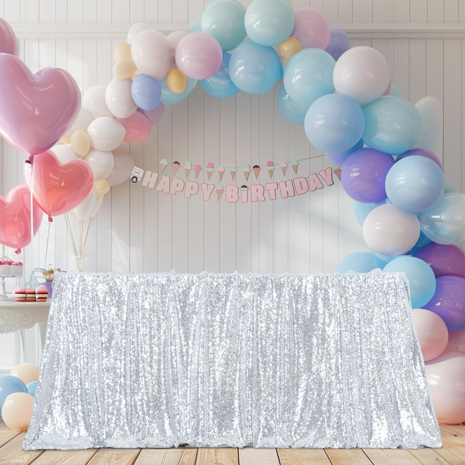 3E Home Silver Sequin Tablecloth,Rectangle Sequin Table Cover for Wedding Halloween Christmas Party Banquet 60" X 102" (152cm X 259cm)