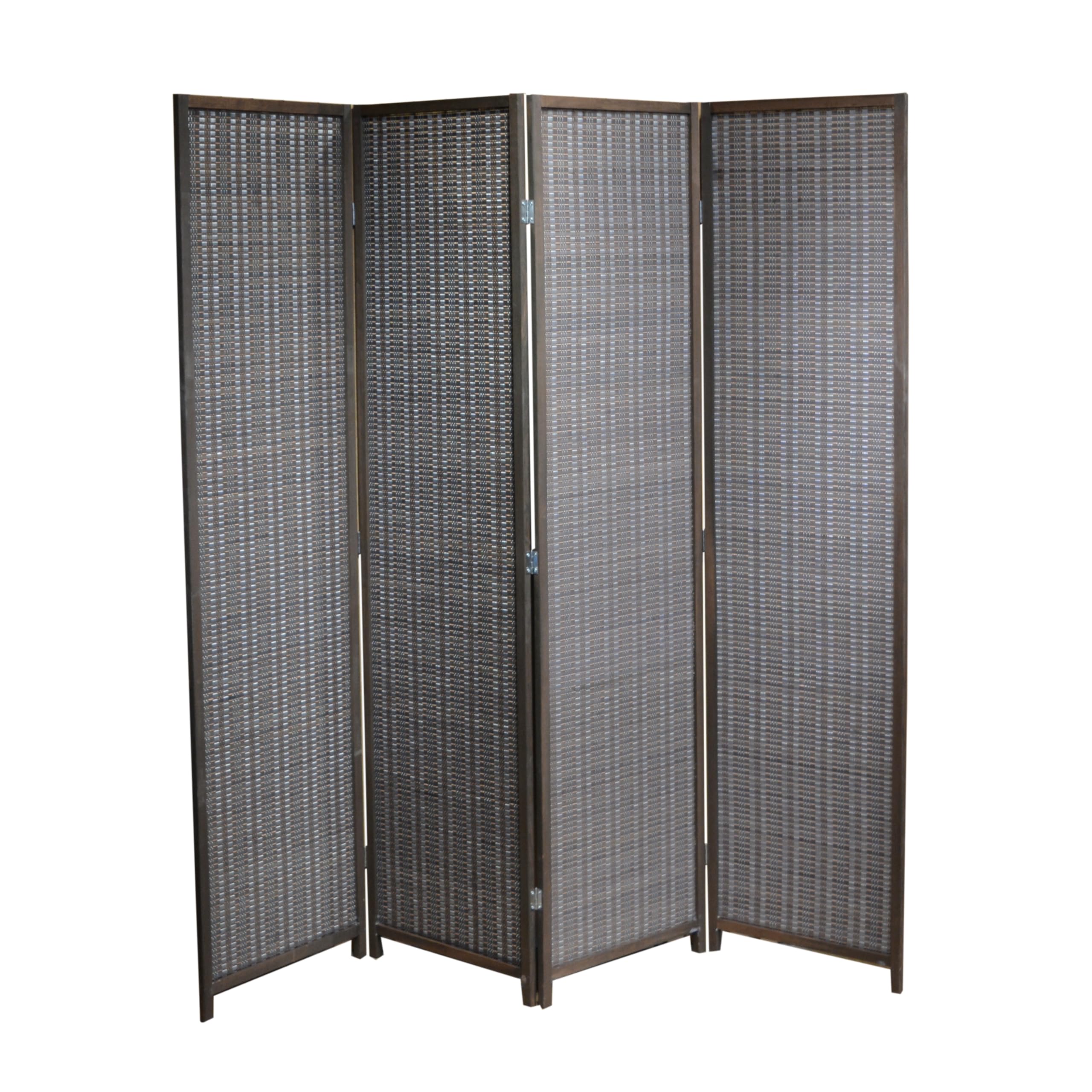 EME Biombo Color Nogal Separador de Ambientes con 4 Paneles 180x180 cm Separador de Estancias de Madera en Color Nogal Biombo Plegable Decoración Biombo de Mimbre