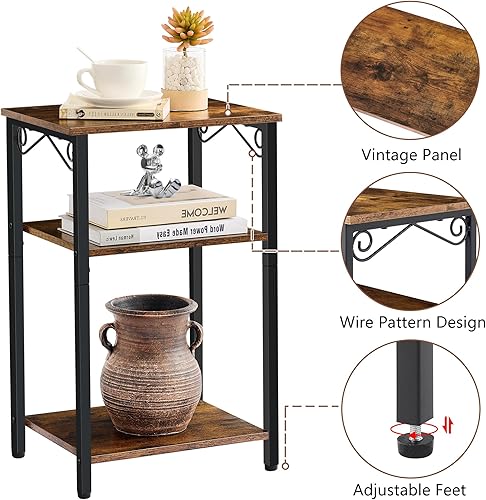 Miniatura 7 de Hoctieon Juego de 2 mesas auxiliares de 3 niveles, mesas auxiliares pequeñas, mesas laterales estrechas, mesitas de noche para espacios pequeños,