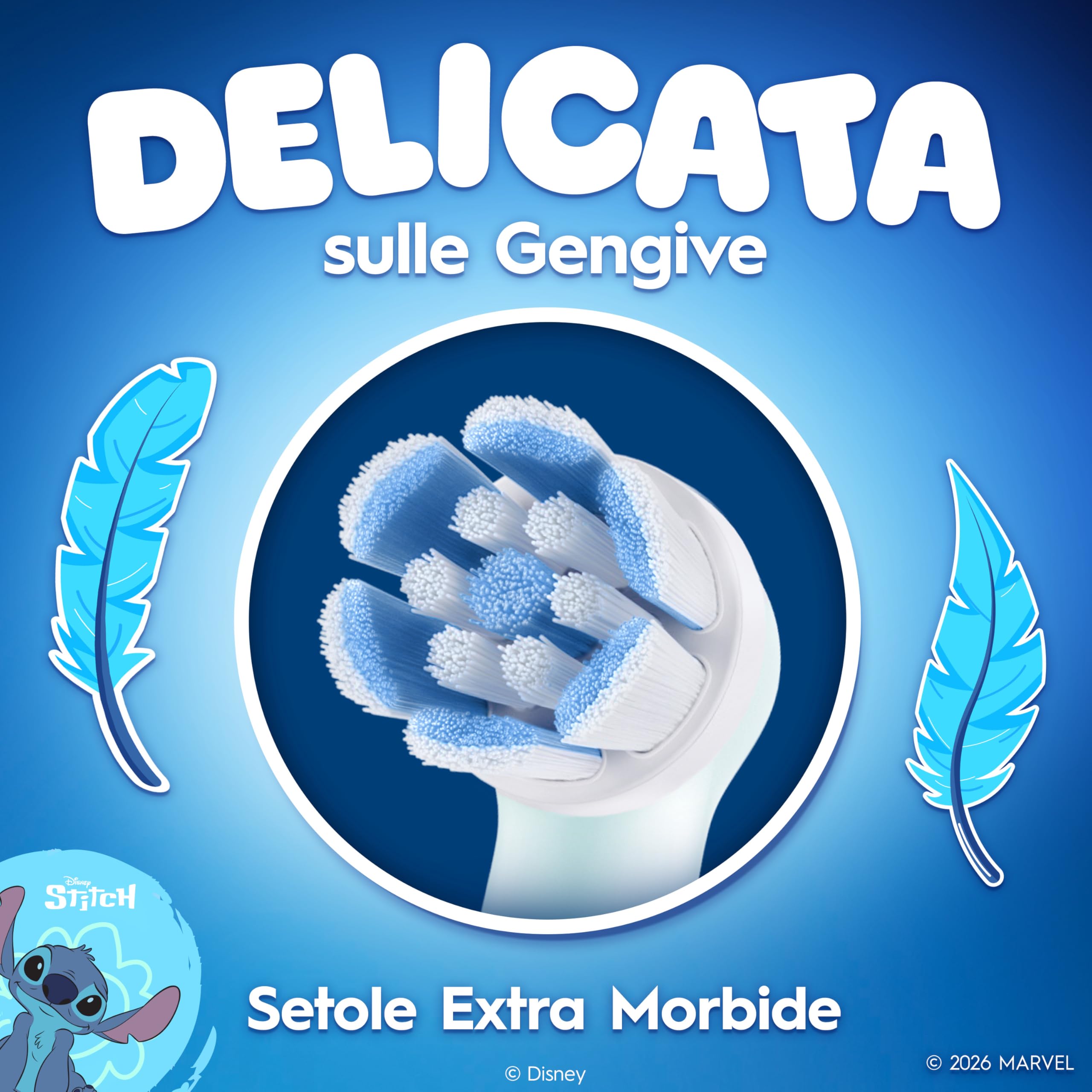 Oral-B Testine di Ricambio iO Kids 6+, Azzurre, 8 Ricambi - 8 Testine di Ricambio per Spazzolino Elettrico iO 6+, Disney Stitch, per i Bambini dai 6 Anni in su, Delicato su Denti da Latte e Gengive