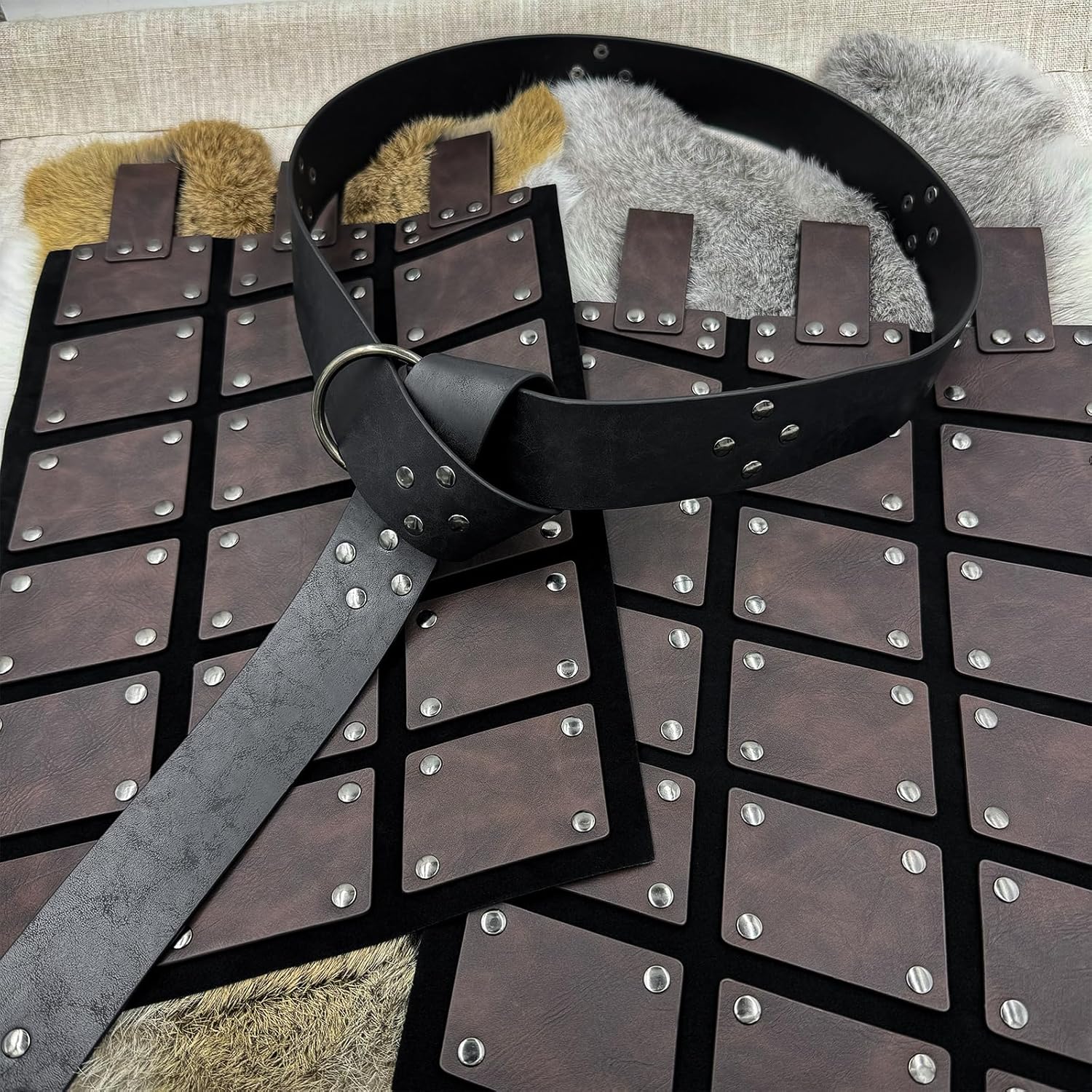 HiiFeuer Medieval Faux Leather Thigh Armor, Retro Double Sides Waist Armor with Belt, Mercenary&Knights Skirt Armor for LARP - Image 4