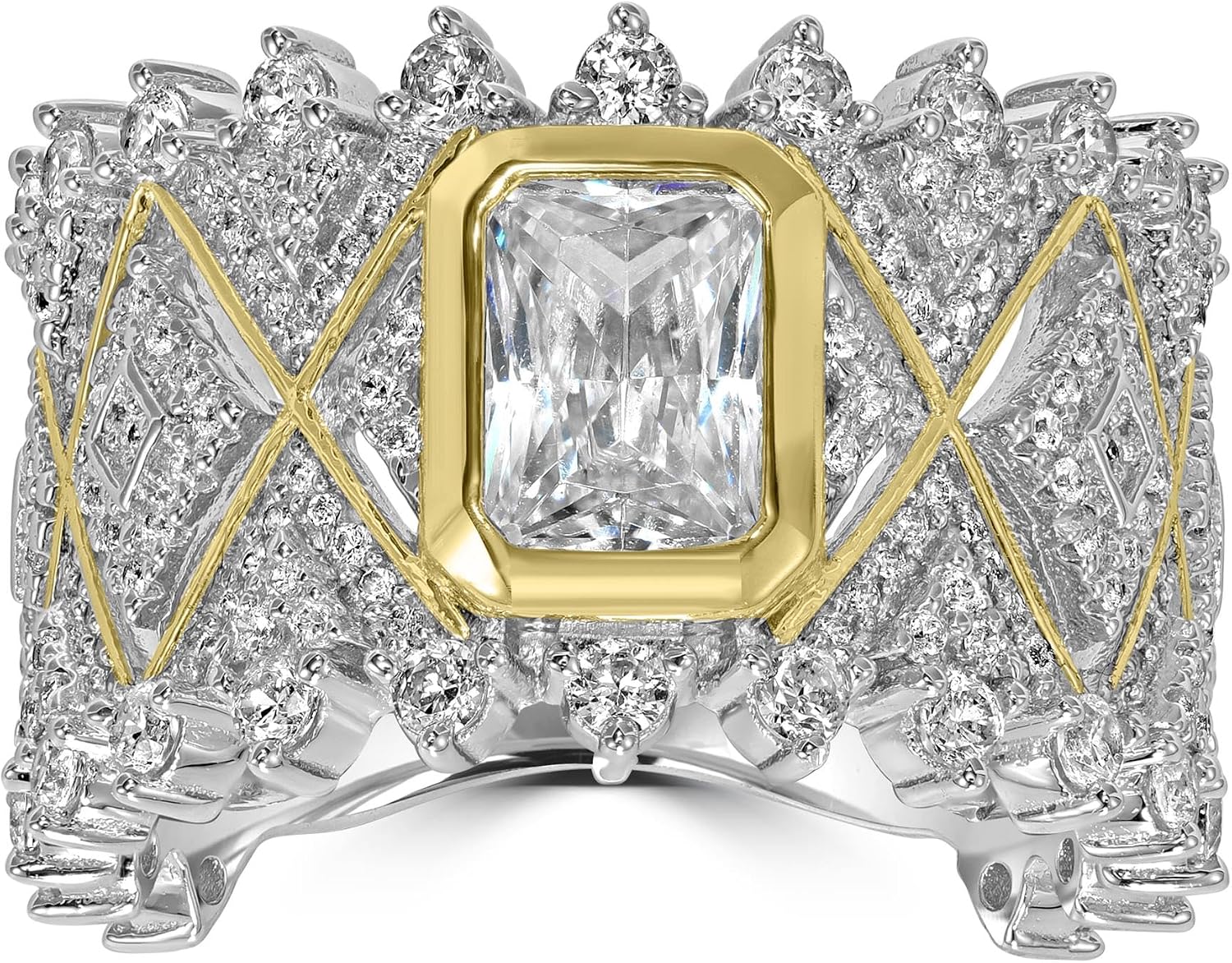 Kathy Levine 14K Gold-Plated Sterling Silver 2-Tone Cubic Zirconia Regal Ring