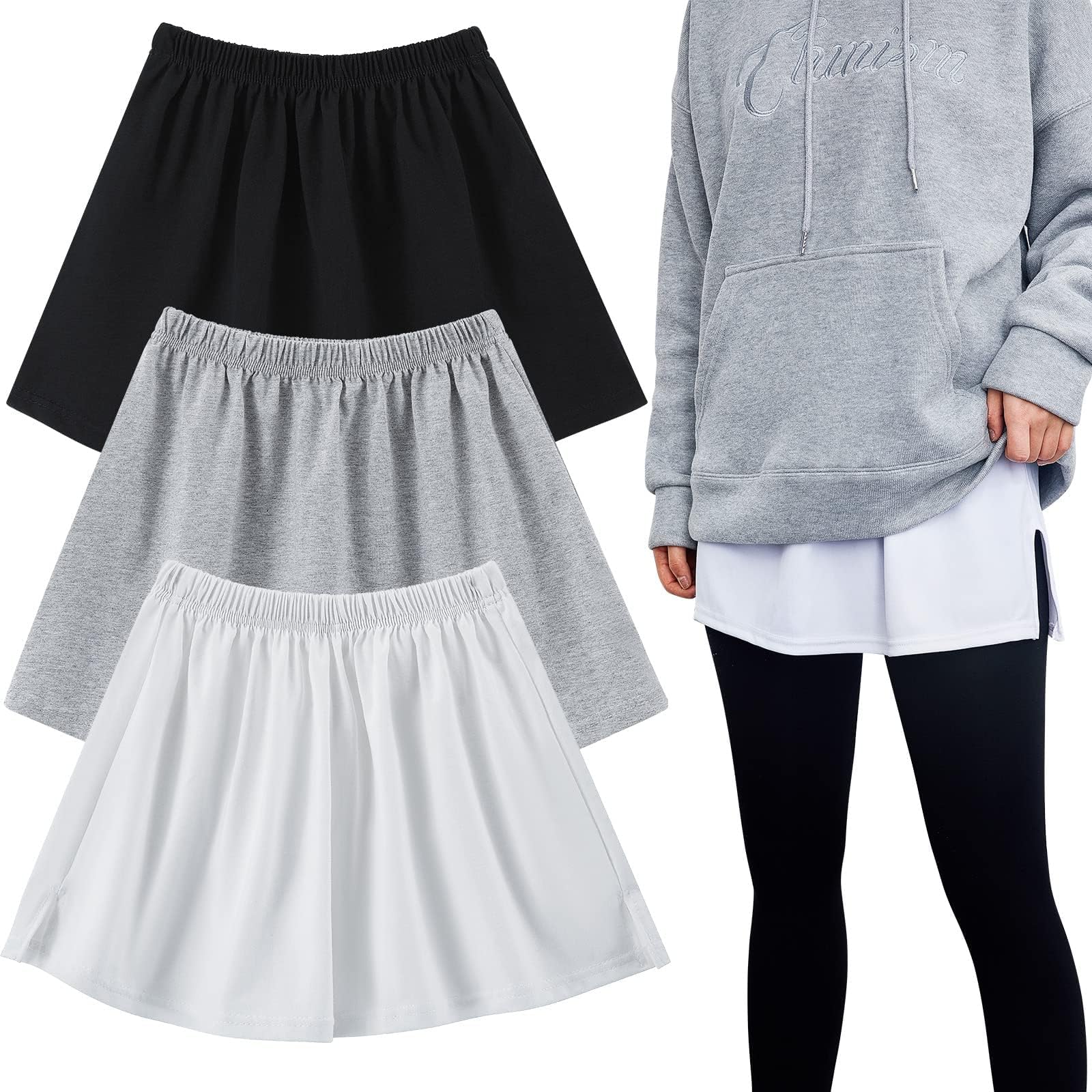 3 Pieces Adjustable Layering Fake Top Lower Sweep Skirt Set - Stylish A-Line Flared Shirt Extenders for Women(L)