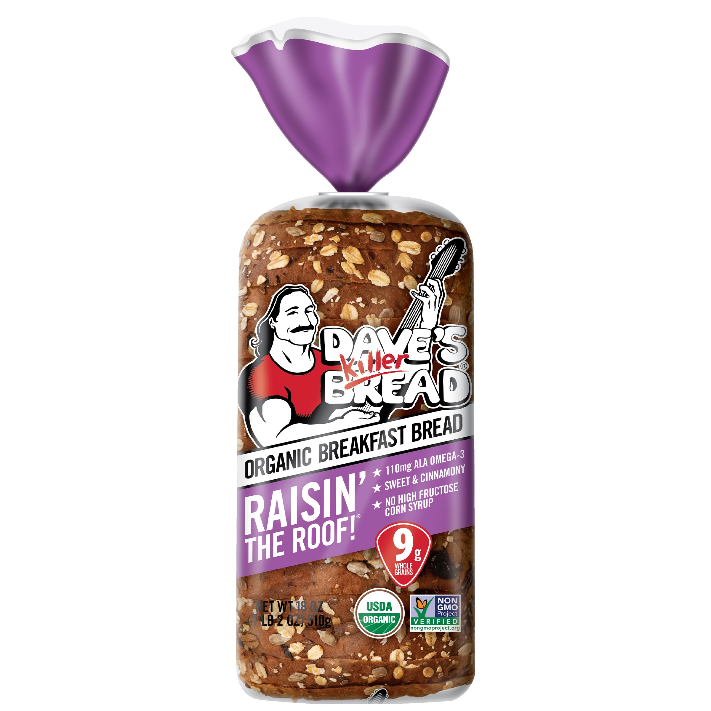 Dave's Killer Bread Raisin' the Roof!, Cinnamon Raisin Organic Breakfast Bread, 18 oz Loaf