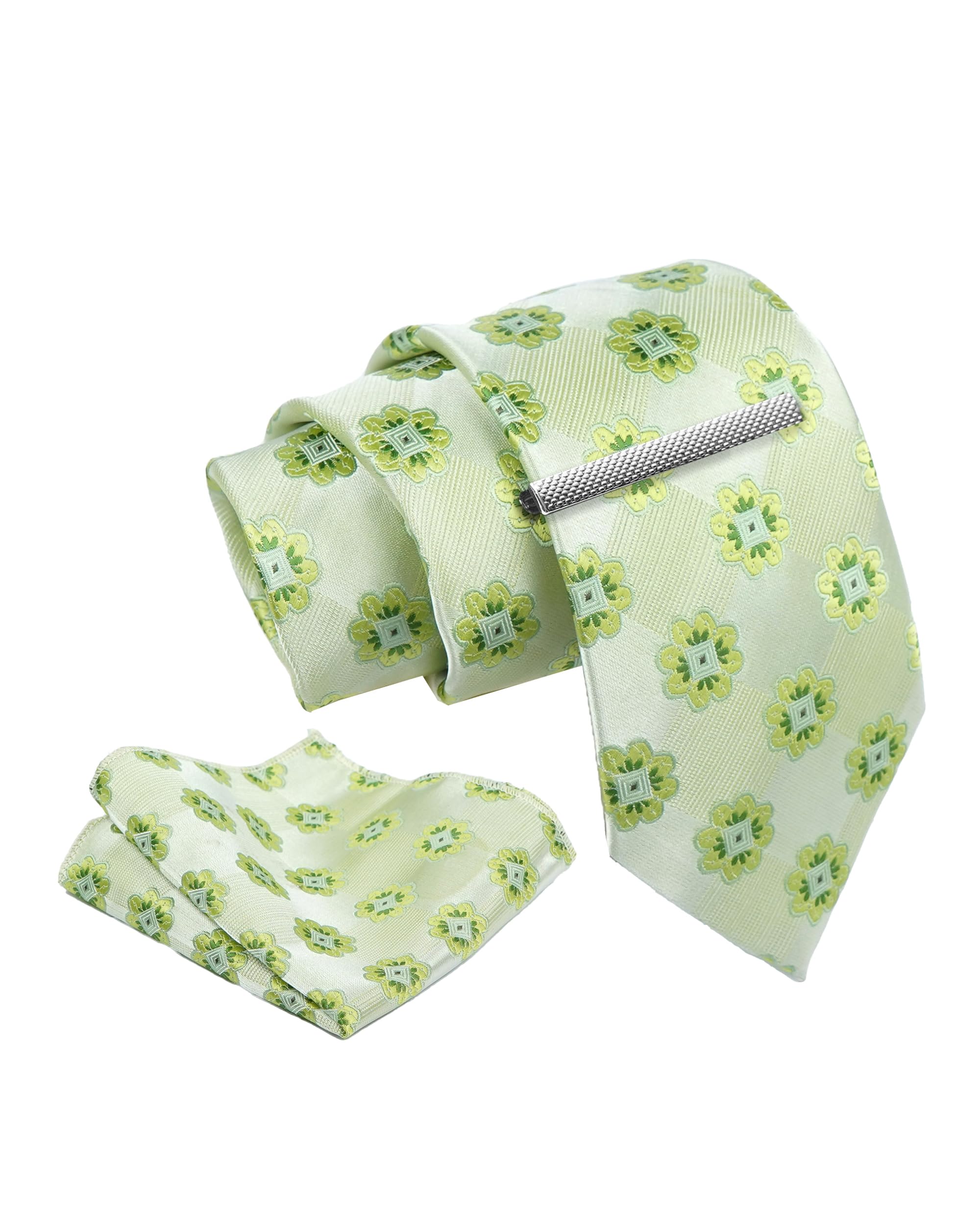axlon Tie for Men – Striped Silk Neck Ties Set with Cufflinks Flower Pin, Pocket Square & Black Gift Box, Combo Necktie Sets for Office Wear, Formal Suits & Weddings (Pistachio Green, NXSMX_87)-picture-47