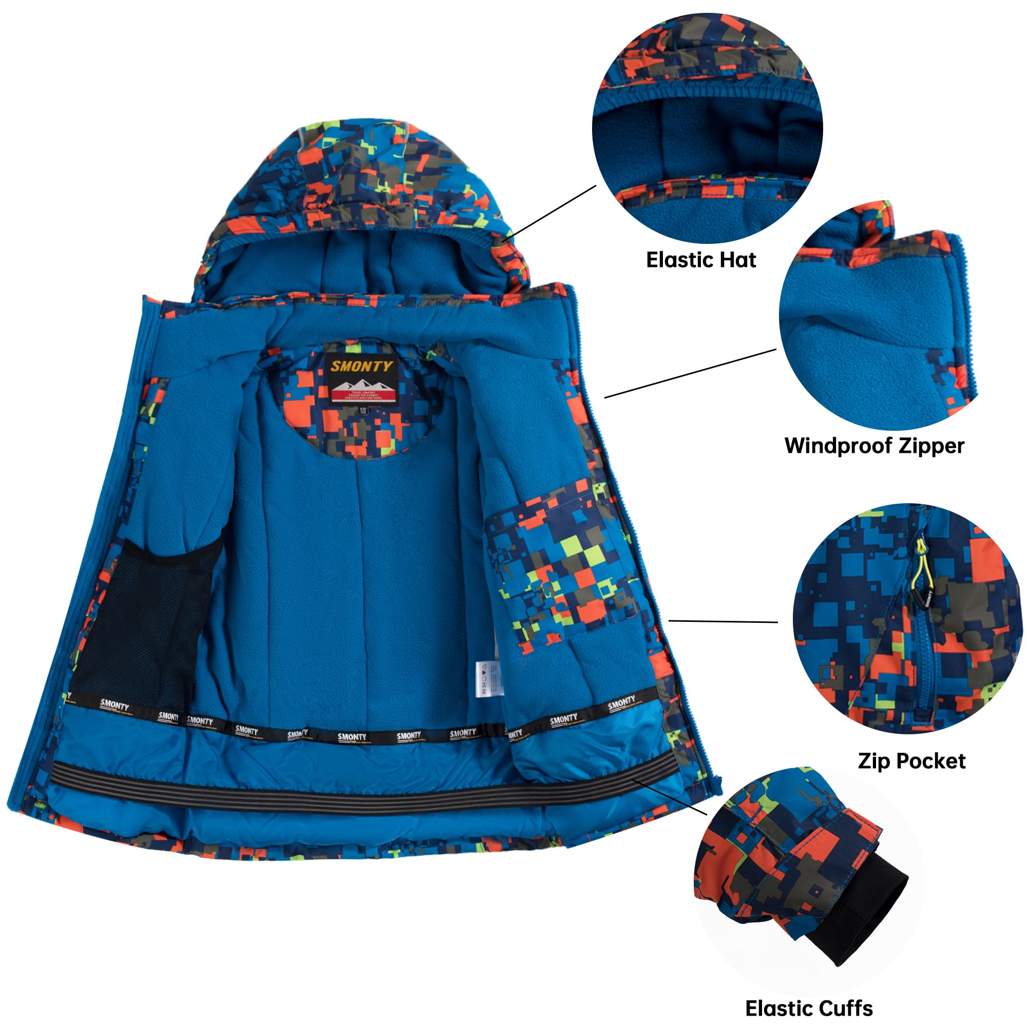 Combinaison Neige SMONTY SNOWER Garçon - Chaudière, Imperméable 5000mm - Ski, Jeux Neige - Capuche Amovible