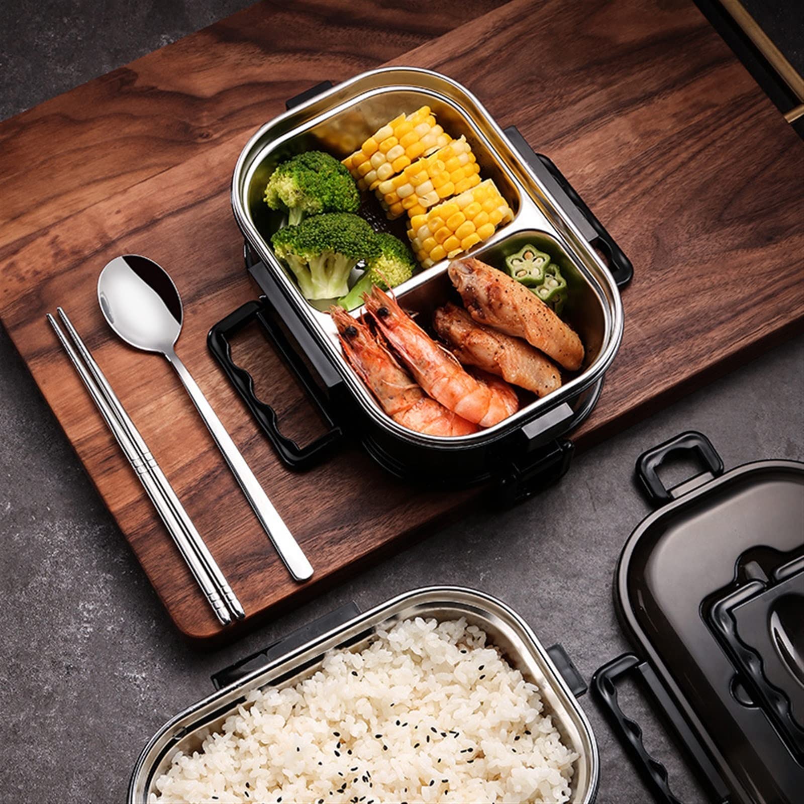 Fiambrera Caja de Cajas Bento for la Escuela, Fiambrera portátil for Trabajadores de Oficina, Estilo Bento Box, vajilla for microondas(Single Layer Black)