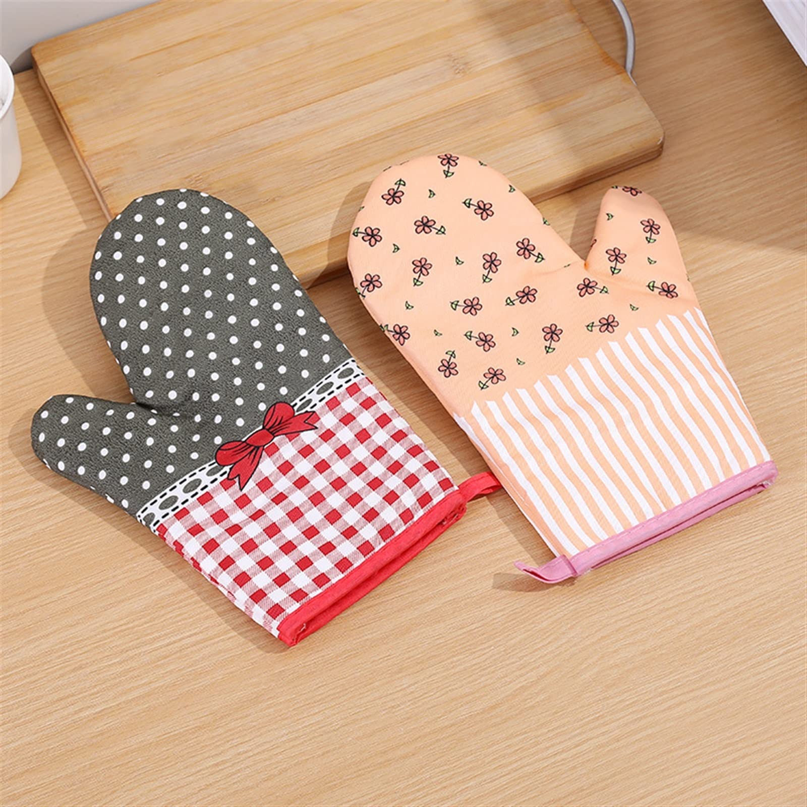 Gants Anti-Haute température en Coton imprimé, Gants de Cuisson Anti-brûlure for Micro-Ondes, Gants d'isolation Thermique for Four de Cuisine(5)