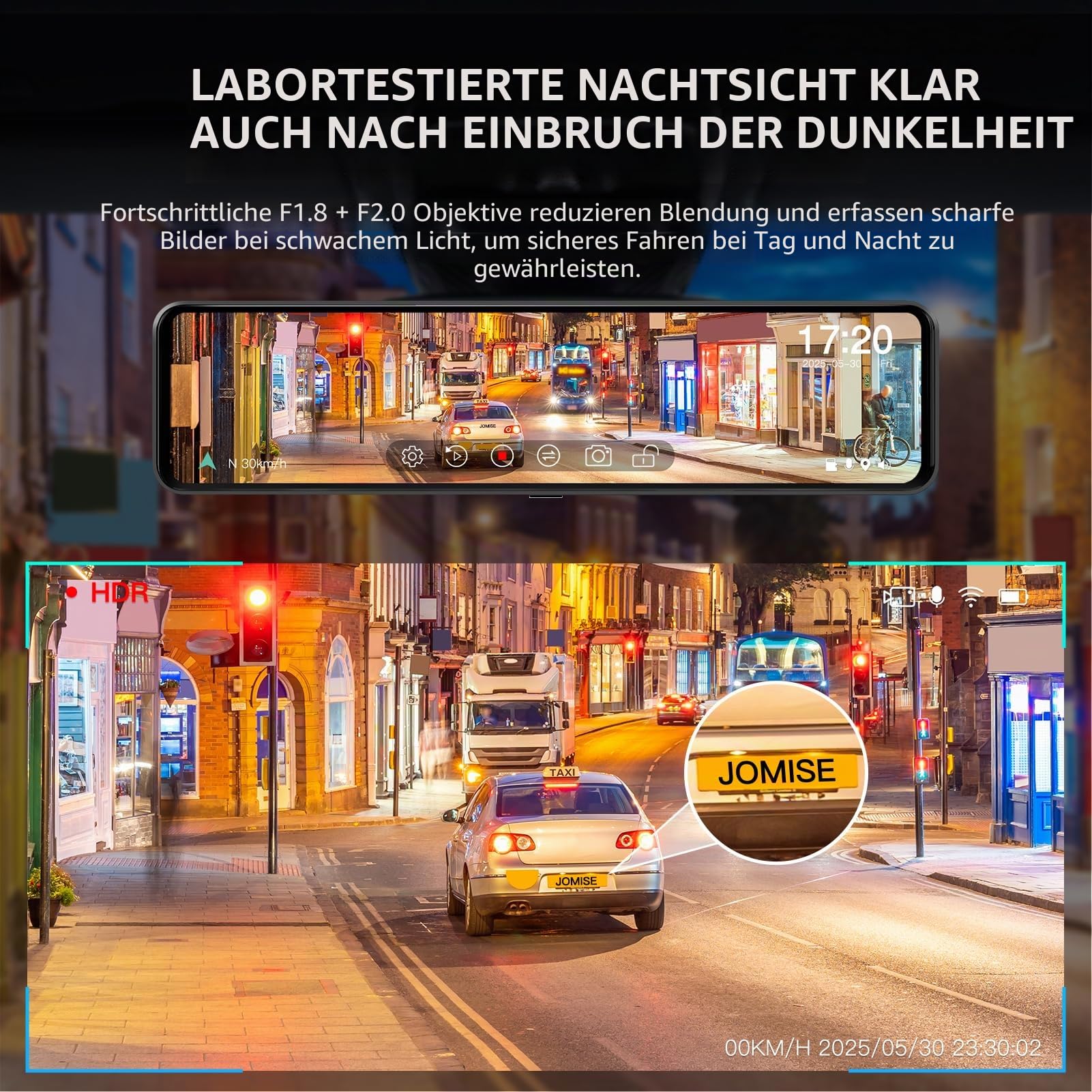 JOMISE 4K UHD Spiegel Dash Cam Front- und Rückkamera, Rückspiegelkamera für Autos & LKWs mit 11 Zoll IPS Touchscreen, Rückfahrkamera mit Typ-C Anschluss/Starvis Sensor/Parkmonitor -G814
