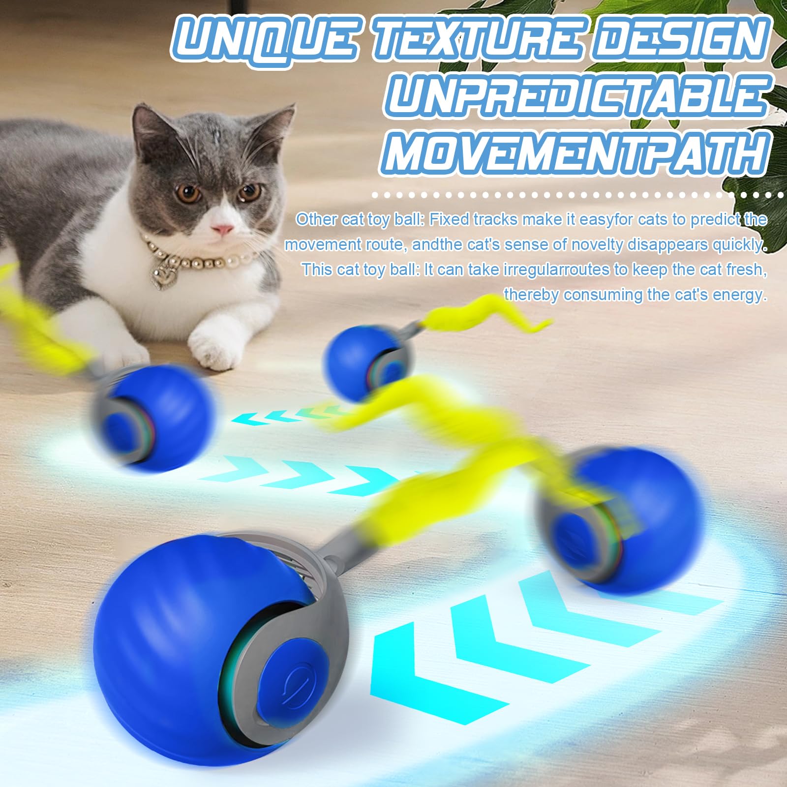 CHANCCI Speedy Tail 2.0,Speedy Tail Cat Toy,USB Rechargeable Smart Cat Toys Ball,Smart Interactive Cat Toy with 2 Modes,Automatic Moving Cats Toy Ball,Cat Toys for Indoor Cats Adult (Blue) - Image 4