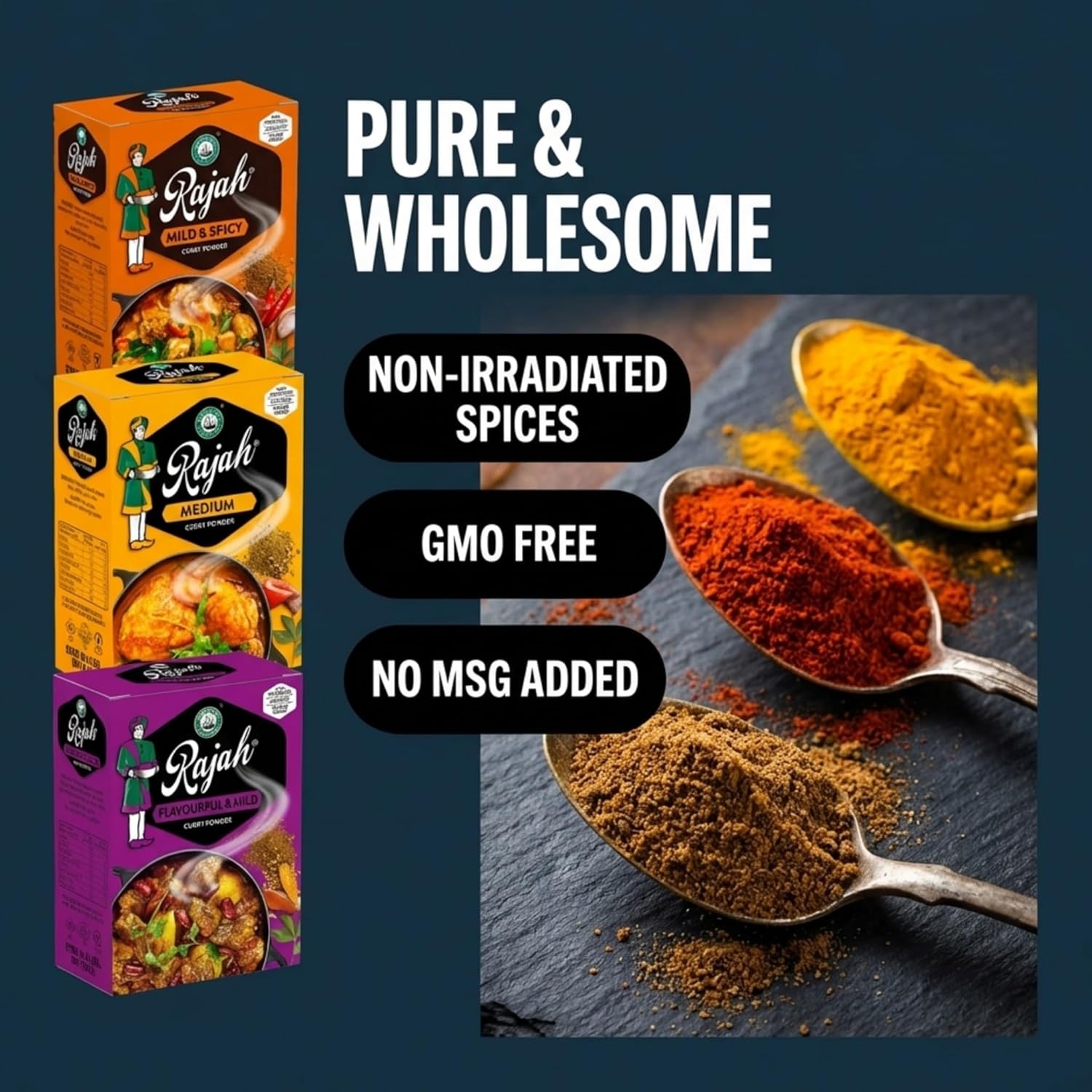 Rajah Curry Powder Variety Pack Bundle - Includes Medium, Hot, and Mild Curry Powders - Authentic South African Spices