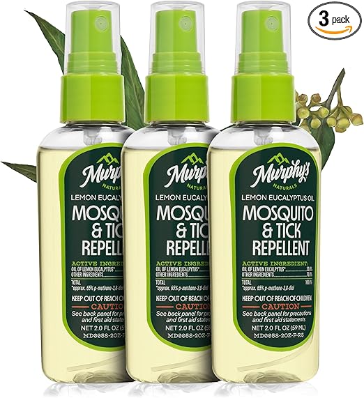Murphy's Naturals Mosquito & Tick Bug Repellent Spray, Oil of Lemon Eucalyptus for Skin + Outdoor Gear, DEET-Free, 2 Ounce Pump, 3-Pack