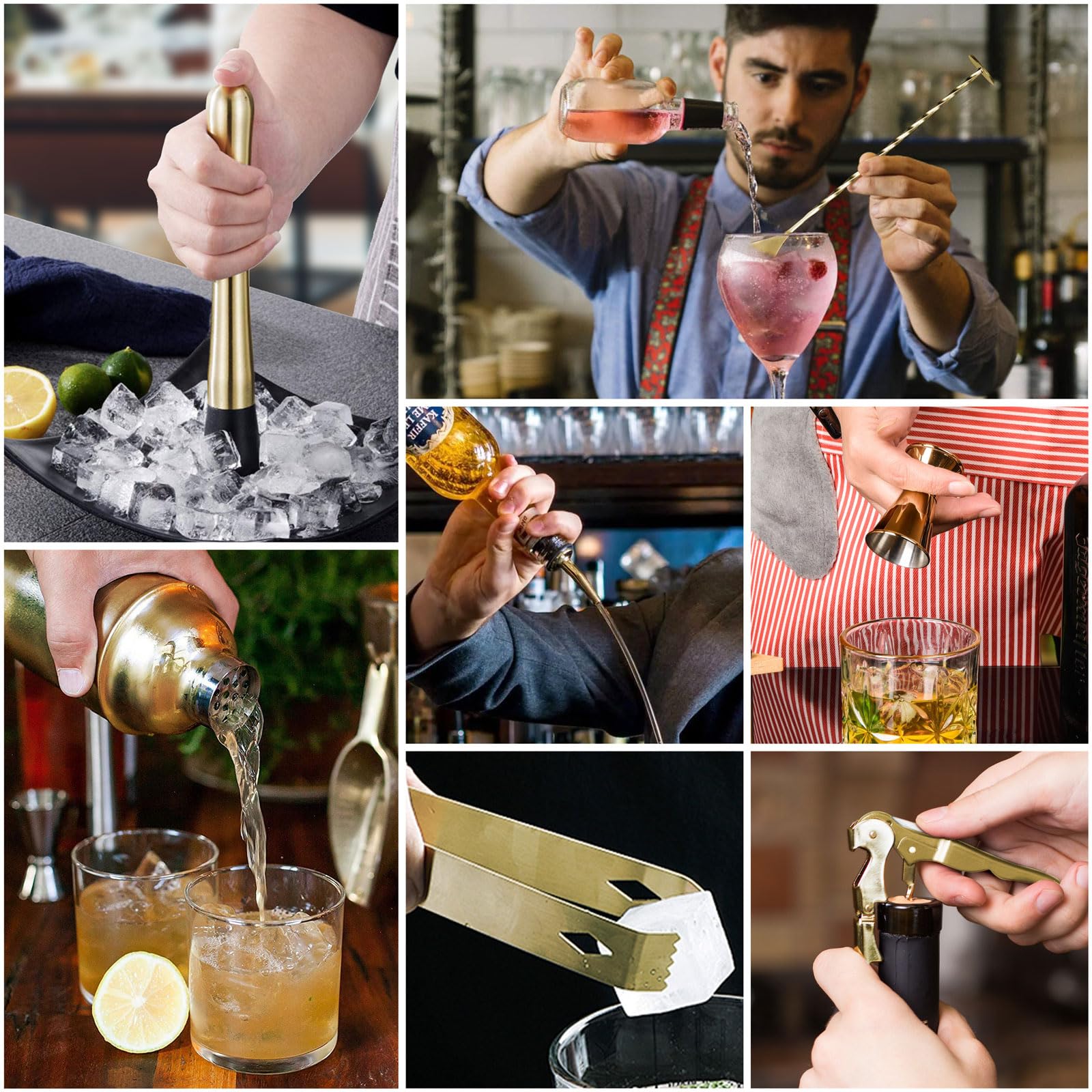 Esmula Cocktailshakerset, 750 ml, 12-delige roestvrij stalen barkeeperset, cadeau voor mannen, vrouwen, vrienden, thuis, stijlvolle bargereedschapsset met receptenboekje (goud
