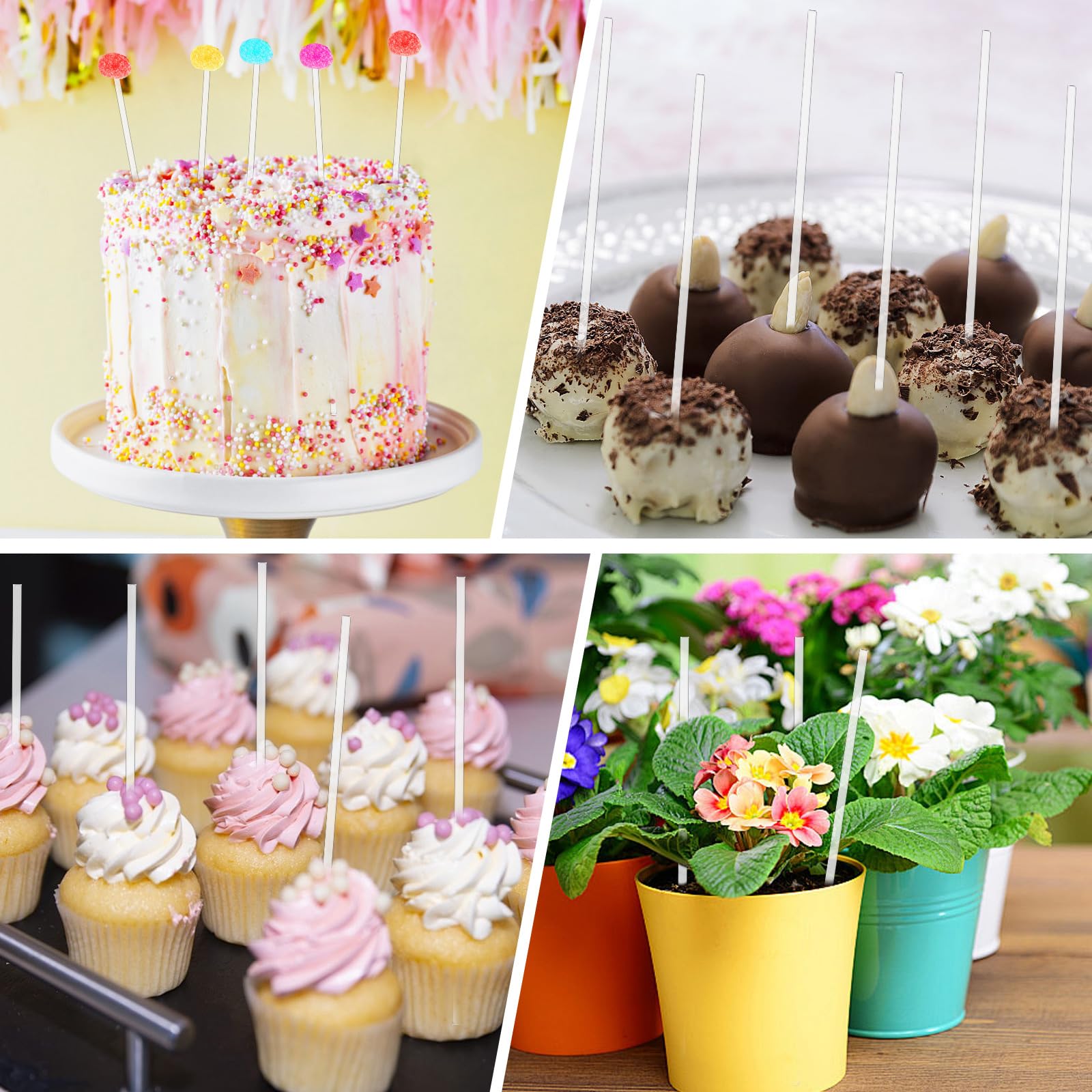 120 bastoncini piatti trasparenti per cupcake, 20 cm, diametro 2 mm, in acrilico trasparente, striscia rotonda per torte, fai da te, decorazioni per feste, forniture per cioccolato, matrimoni