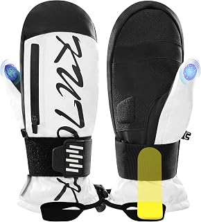 KUTOOK Skihandschuhe mit Protektor Wasserdicht Snowboard Handschuhe Winter Warm Winddicht Touchscreen mit Tasche Handgelenkschutz Fäustlinge Herren Damen für Ski Snowboarden Outdoor