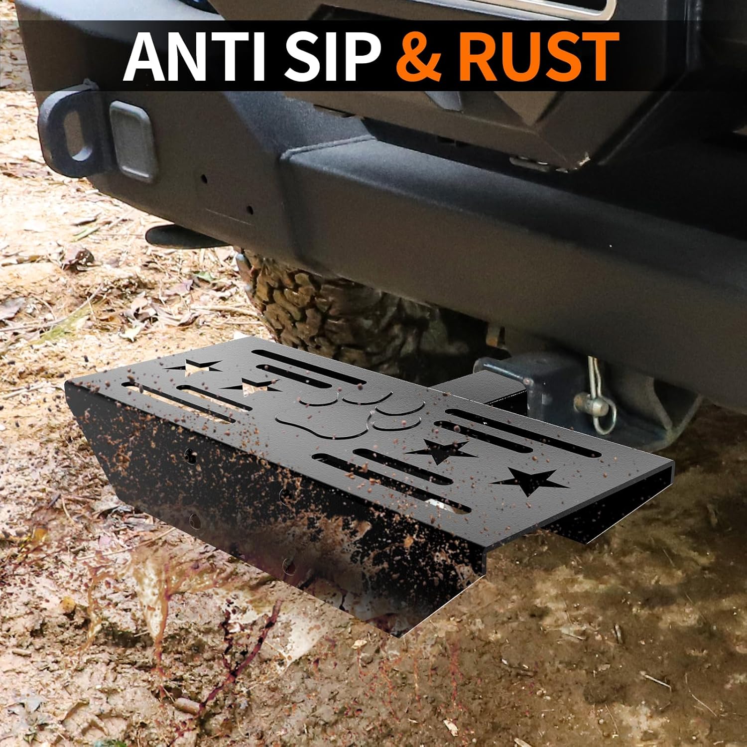 Hitch Step for 2 Inch Receiver Classical Stars and Footprint Anti Slip Design Universal Rust Towing Bumper Guard for Trailer Tow Truck Pickup Car SUV Van RV - Image 4