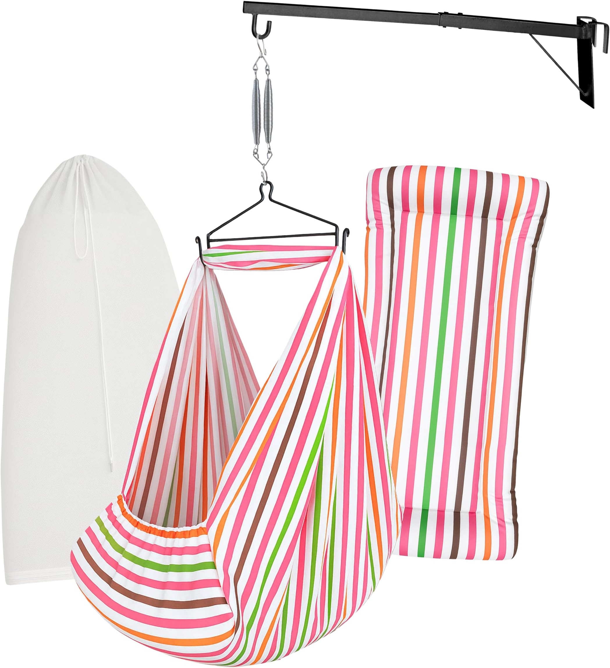 Baby Set | Pure Cotton Cloth, Removal Pad, Mosquito Net, Spring, Triangle and Window Hanger | FS- (Pink, Line Design)