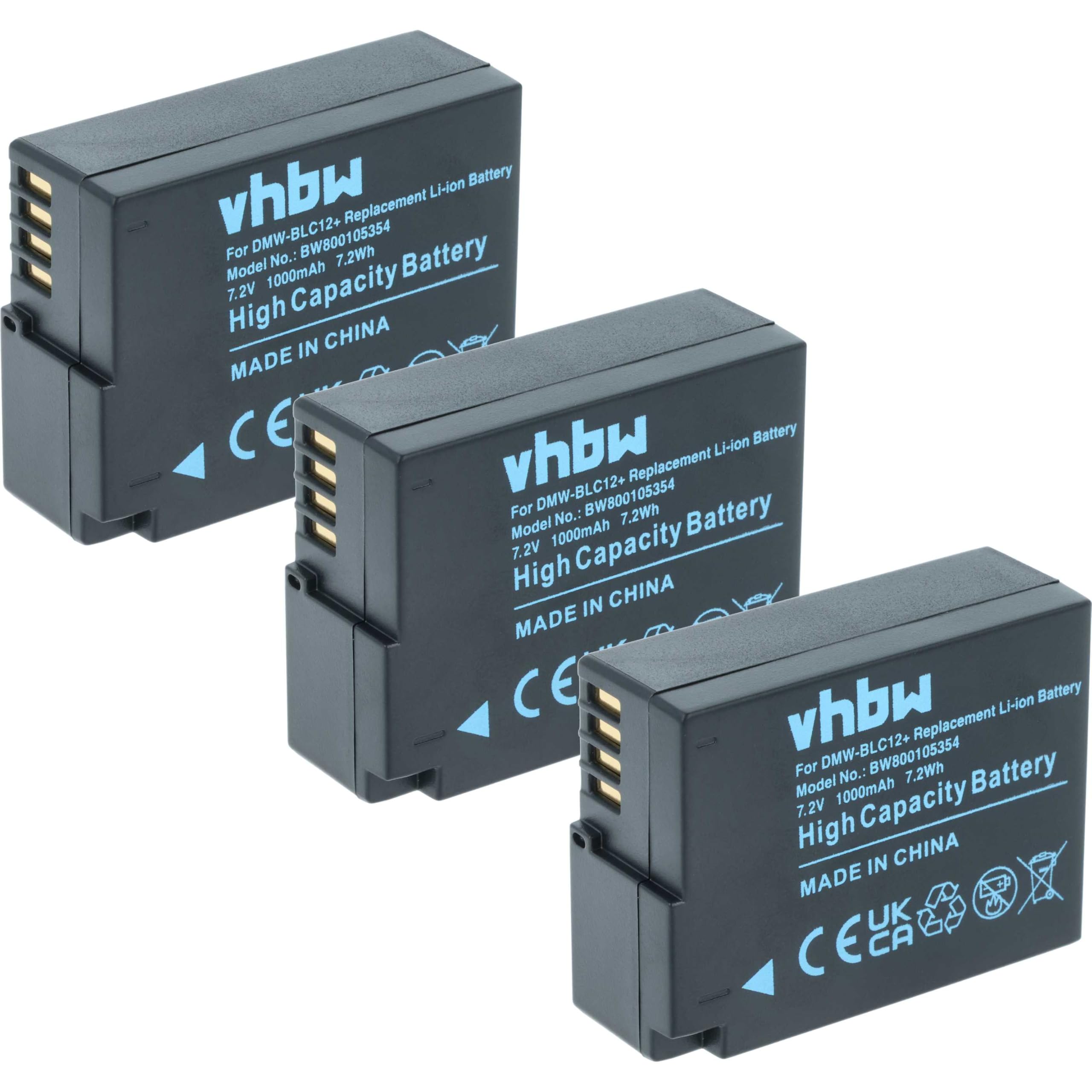 vhbw 3x batteria sostituisce Panasonic DMW-BLC12, DMW-BLC-12, DMW-BLC12E per fotocamera (1000mAh, 7,2V, Li-Ion), infochip