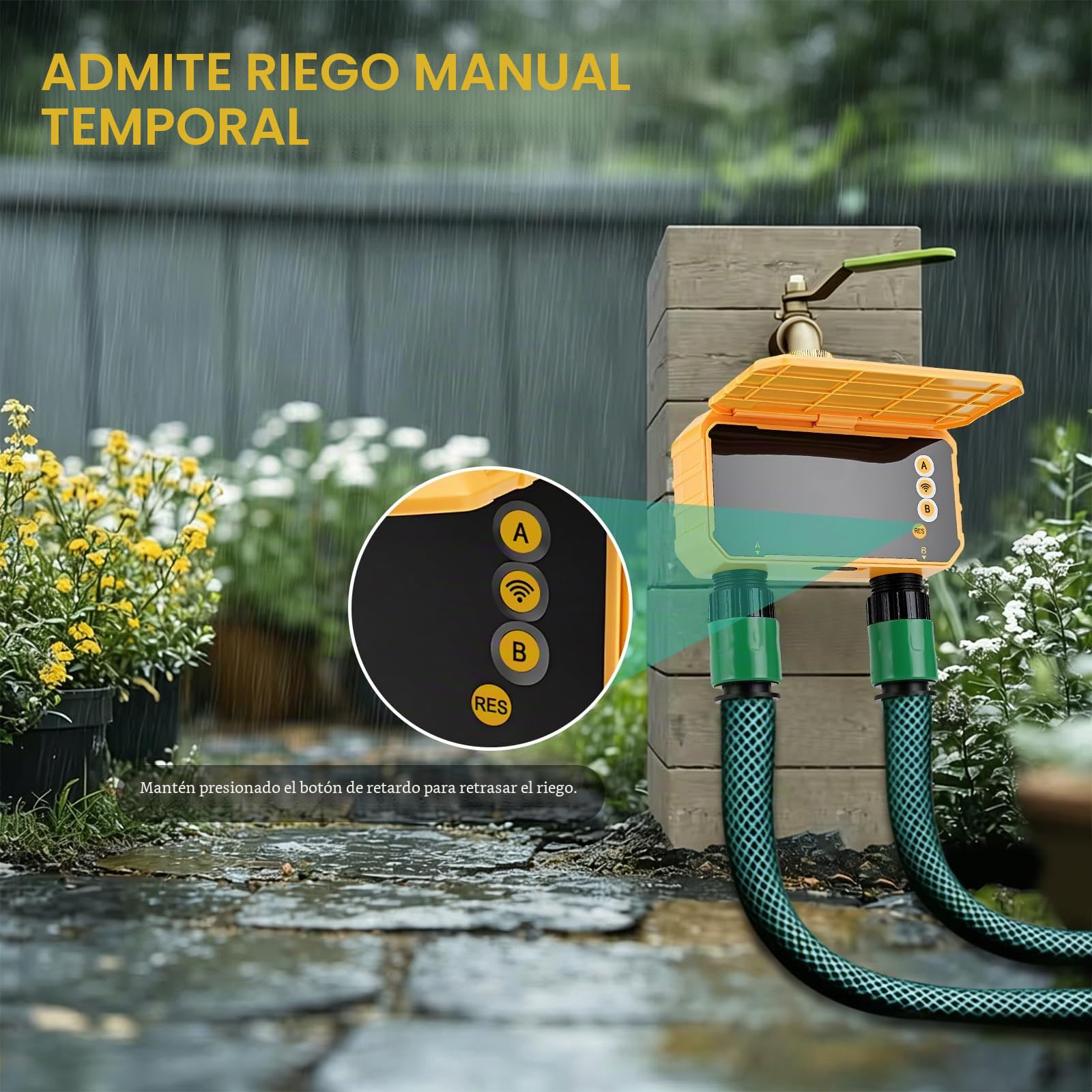 Programadores de Riego WiFi de 2 Zonas,Temporizador de Riego Automático WiFi Solar Control Remoto con Función de Retardo por Lluvia,para Jardines,Invernaderos