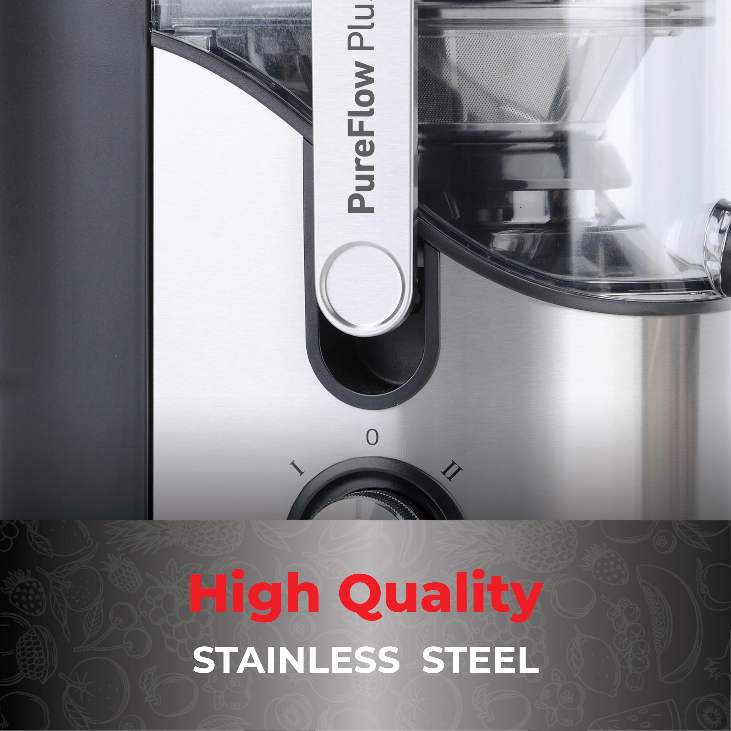 Muller Kitchen MK-6073 Licuadora para verduras y frutas (INOX, Tubo de alimentación extra grande, 2 velocidades, pies de goma antideslizantes)