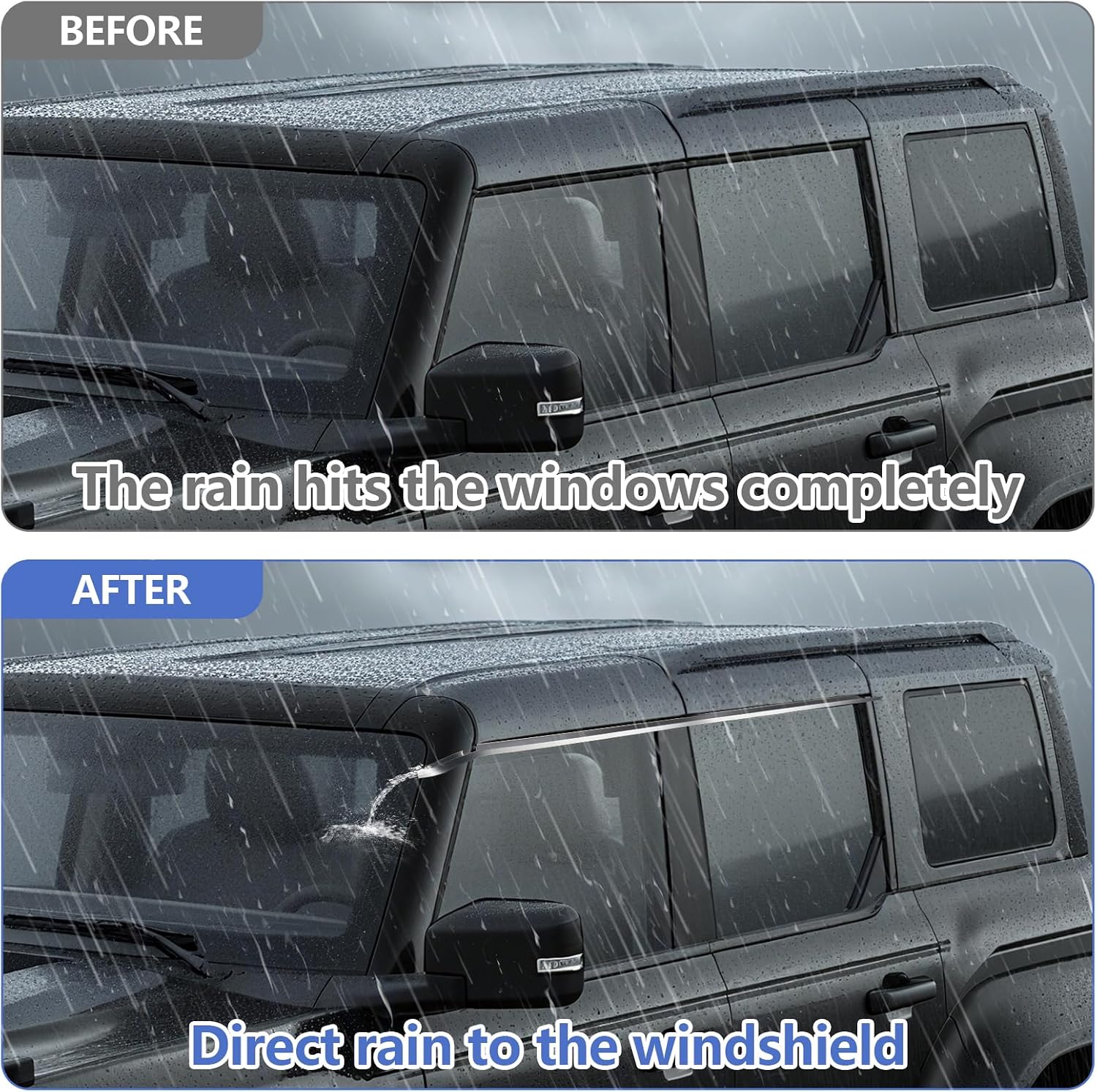 Rain Guards Window Visors Compatible with Ford Bronco 2021 2022 2023 2024 2025 4-Door Out-Channel Vent Shades Vent Deflectors Rain Visors(Not Sport)(4 Door)