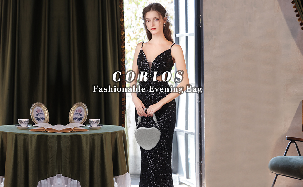 CORIOS Vrouwen Avondtas Glitter Clutch Bag Sparkly Handtas Bruids Bruiloft Portemonnee, zilver, Large