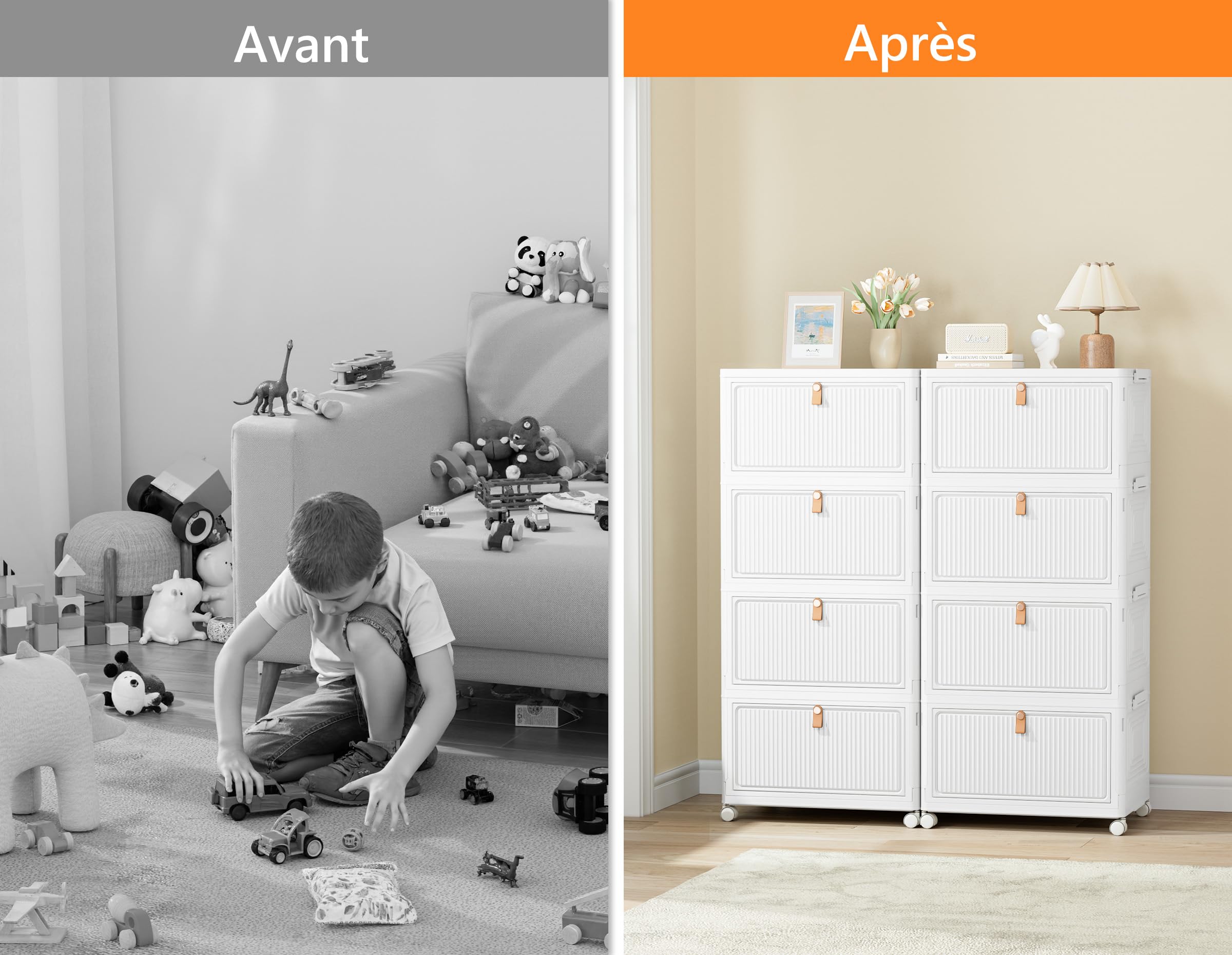 HOMIDEC Boîte Rangement Plastique avec Roues, Meubles de Rangement avec Couvercle, Caisse Rangement Pliante, 33L, 3 Pièces, Convient pour Ranger des Collations, des Jouets, des Vêtements, Laité