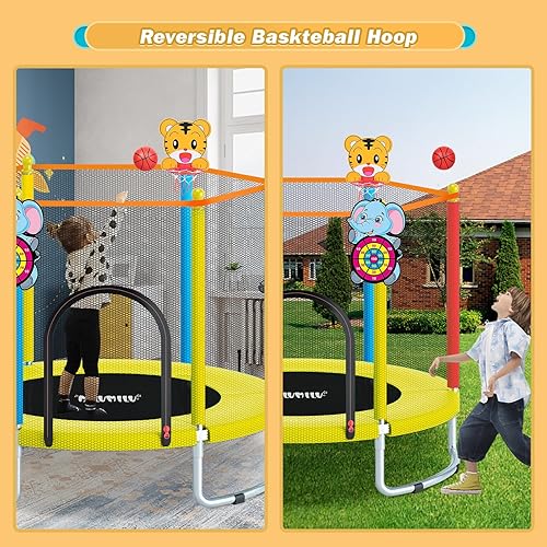 Miniatura 3 de 60" Indoor Outdoor Trampoline for Kids,MILUMILU Mini Baby Trampoline with Safety Enclosure Net, Basketball Hoop, Jumping Mat - Birthday Gifts for