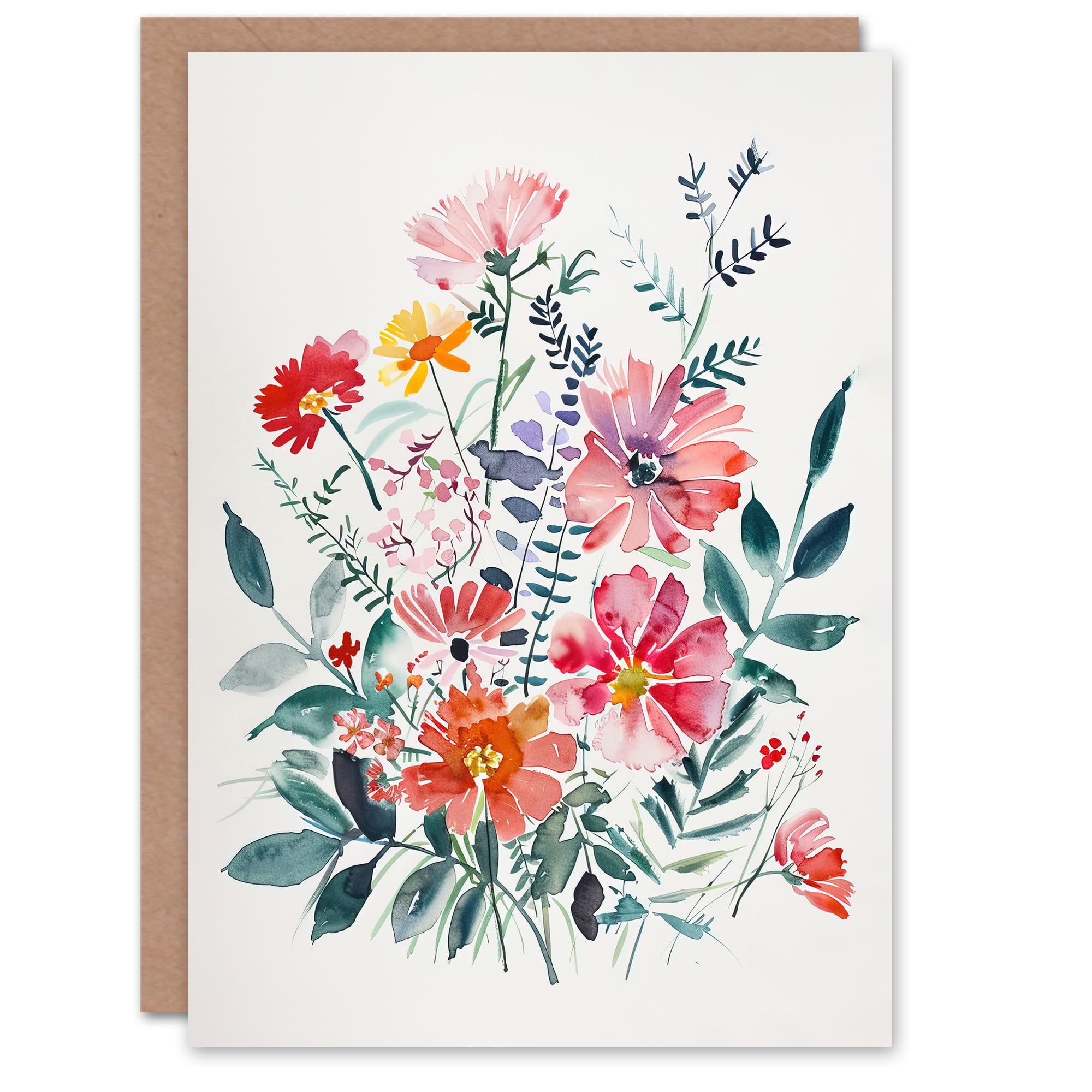 Artery8 Greeting Card Boho Spring Flower Bouquet Pastel Watercolour For Her Woman Birthday Card