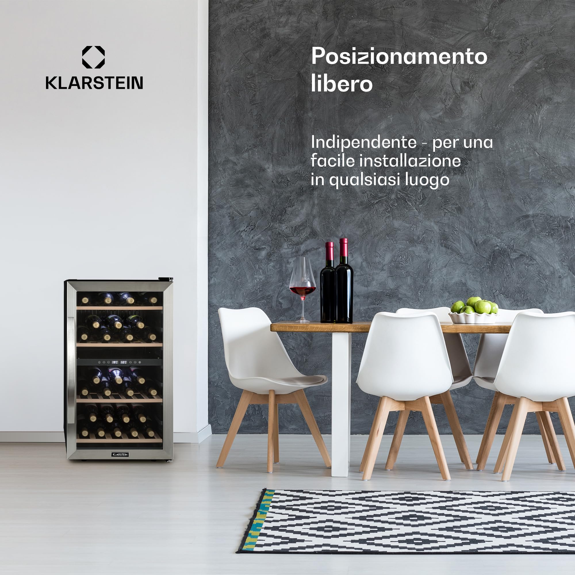 KLARSTEIN Cantinetta Vino, Cantinetta Vino Refrigerata a Zona Doppia per Interno/Esterni, Frigo Bar, Cantina Vino con Vetrina, Mini Bar con Protezione UV, Frigo Vino Touch, 5-18°C, 45 Bottiglie
