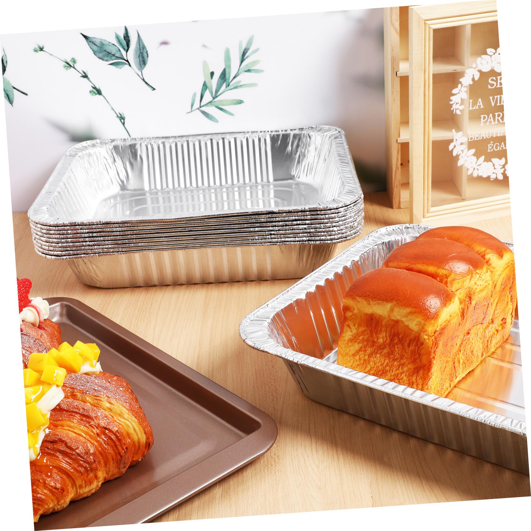 10 Bandejas de Aluminio de Alta Resistencia para Hornear y Asar Fondo Profundo, Recipientes Desechables para Cocina y Servir Alimentos