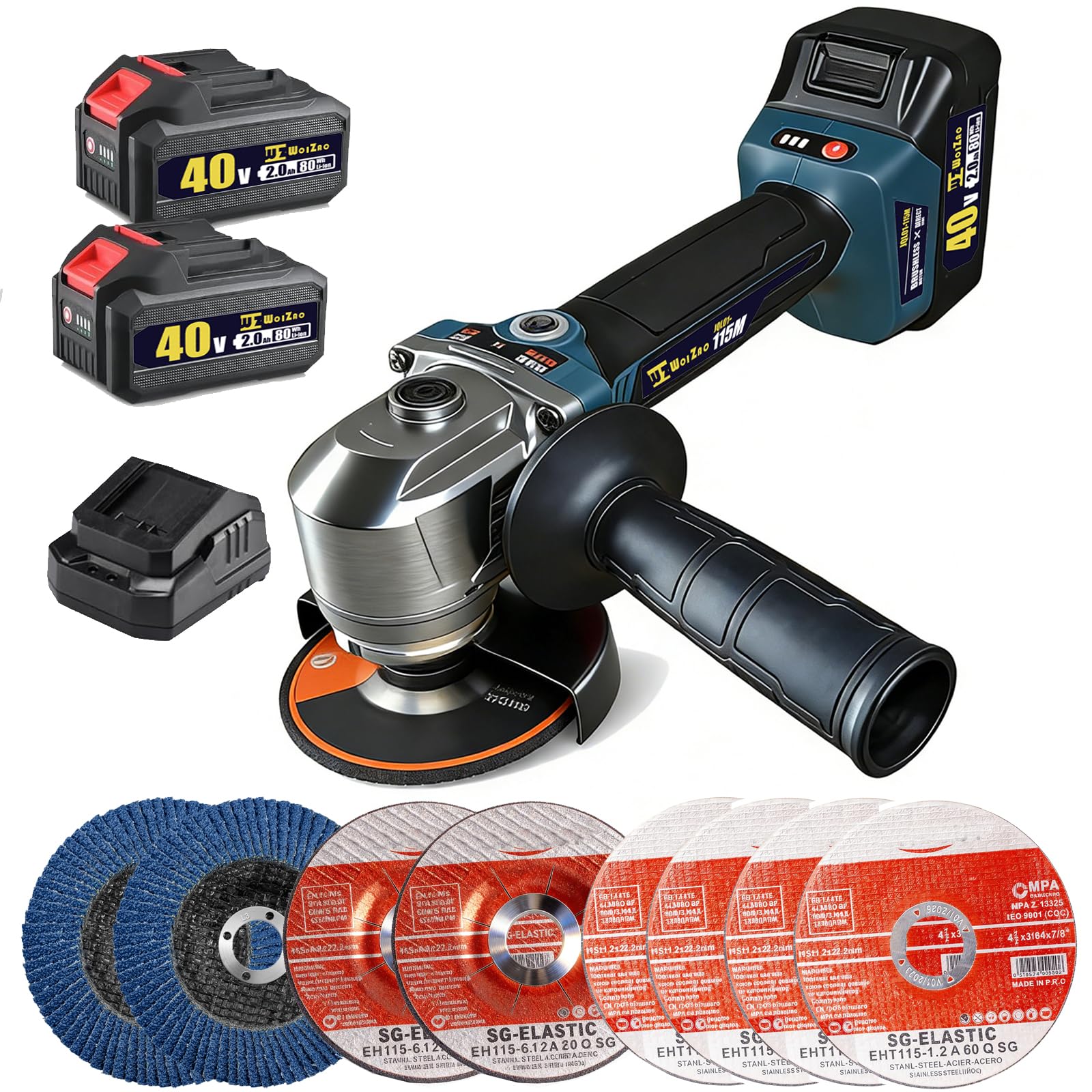 40V Cordless Angle Grinder 4-1/2 inch,2026 Upgrade Direct-Drive Brushless Motor 9500RPM,Power Electric Angle Grinder with 2x2.0Ah 40V Battery & Charger for Cutting, Grinding, Polishing