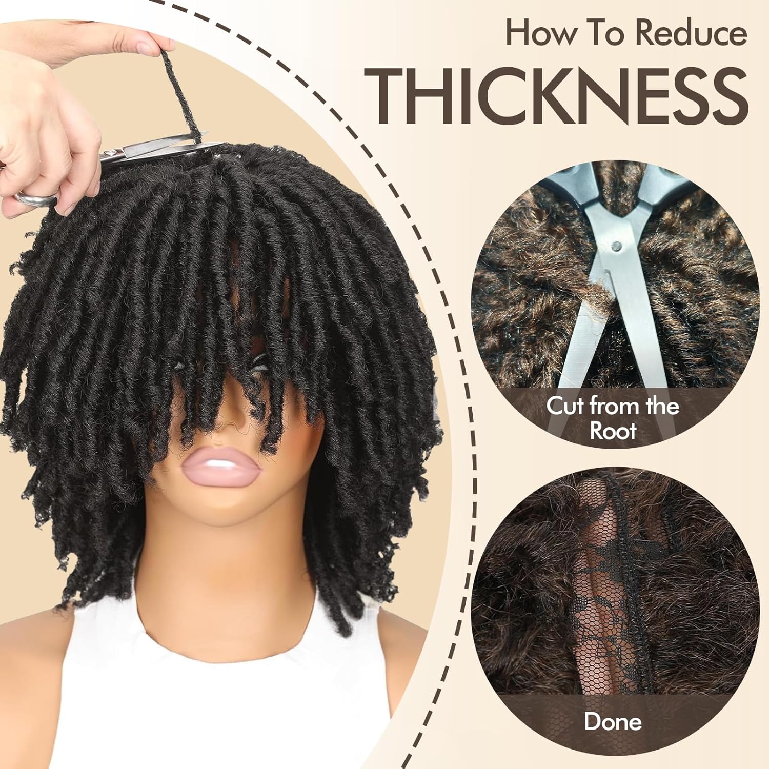 Short Synthetic Dreadlock Wig for Black Women, Afro Curly Faux Locs Braided Hair with Glueless Realistic Twist - Crochet Braided Wigs（Black）