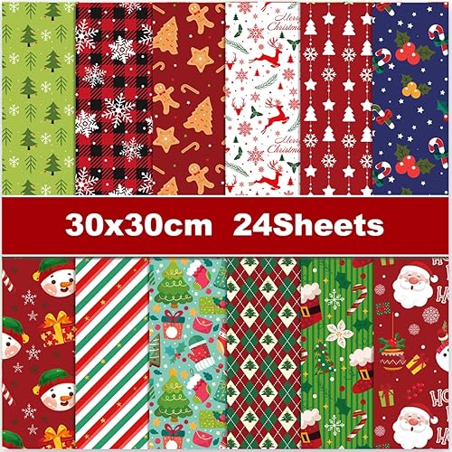 Miniatura 1 de Papel de álbum de recortes de Navidad de 12 x 12 pulgadas, doble cara, 12 diseños, 24 hojas, patrón de impresión, bloc de papel decorativo para
