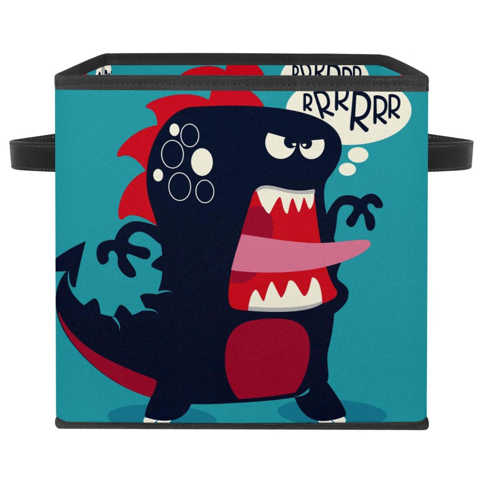 Boîte en tissu pliable motif dinosaure avec poignées de transport