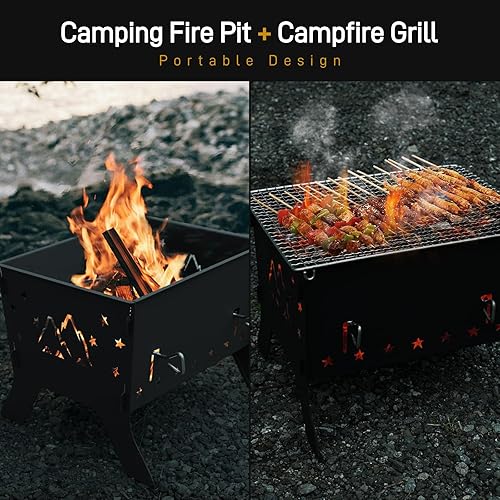 Miniatura 7 de Odoland Parrilla de camping portátil plegable de carbón para mochileros, parrilla de barbacoa con bolsa de transporte para cocinar al aire libre,