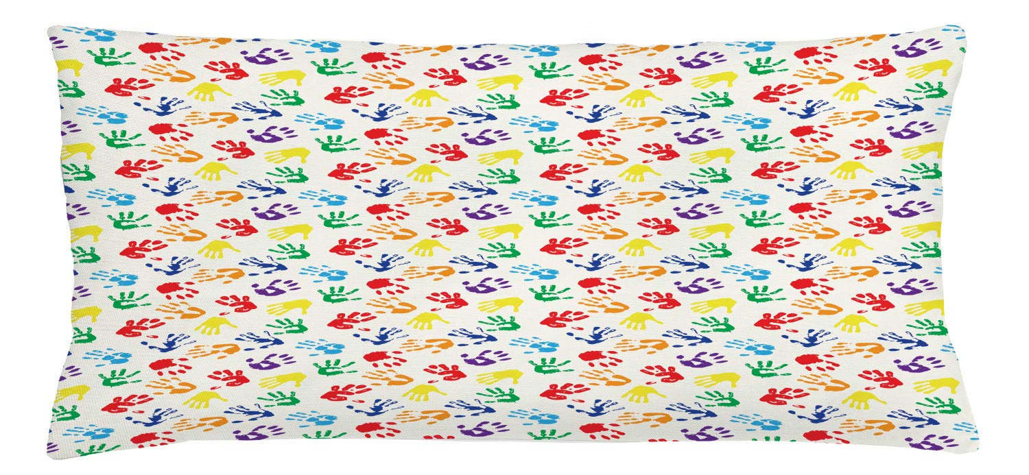 Lunarable Paint Throw Pillow Cushion Cover, Colorful Hand Shapes Fingerprints Rainbow Palette Abstract Activity Pattern, Decorative Square Accent Pillow Case, 36