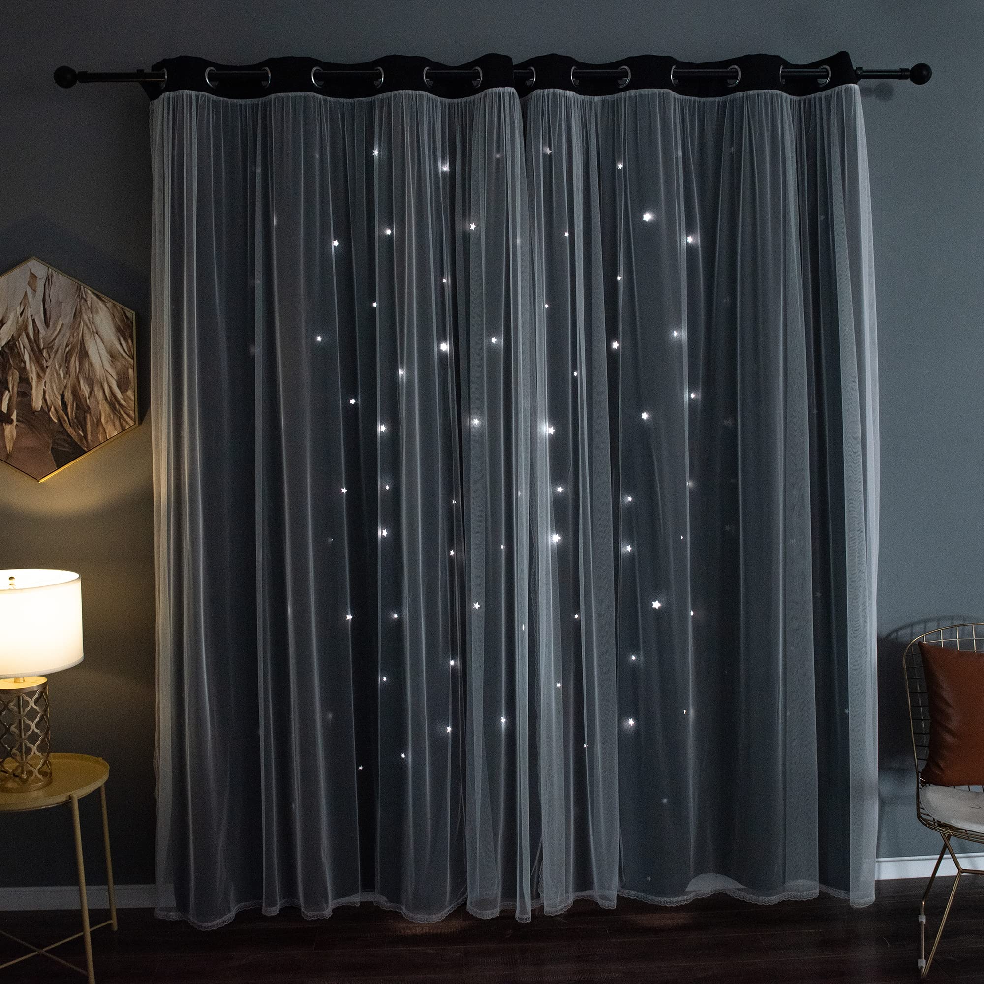 Buy Kinryb Black 52W x 95L Star CutOut Blackout Curtains with Sheer