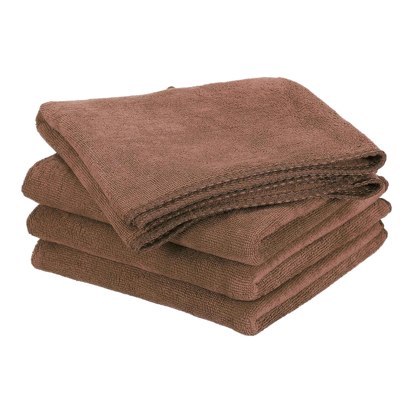 sourcing map 4 Pack Microfiber Cleaning Cloth, 20" x 10" Multi-Functional Cleaning Towels Reusable Absorbent Rags for Car Wash Kitchen Household Window Clean, Brown