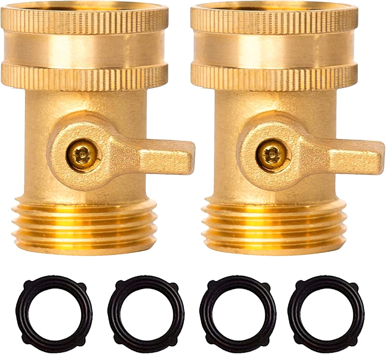 LIULOTOOL Heavy Duty Solid Brass Garden Hose Shut-Off Valve 3/4 Inch, 2 Pack with 4 Extra Washers - Leak-Proof & Rust-Resistant