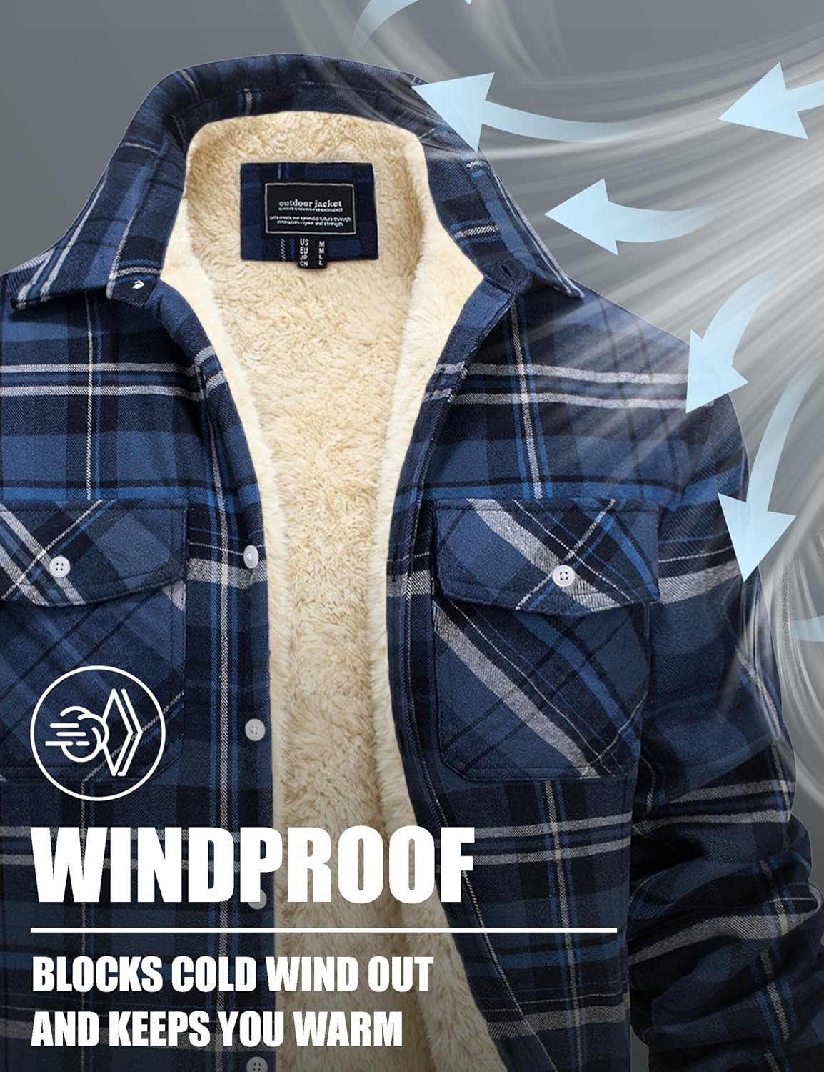 MAGNIVIT Mens Flannel Plaid Shirts Fleece Warm Winter Coat Sherpa Lining Jackets Soft Thickened Outwear Casual Outdoor Travel - Image 5