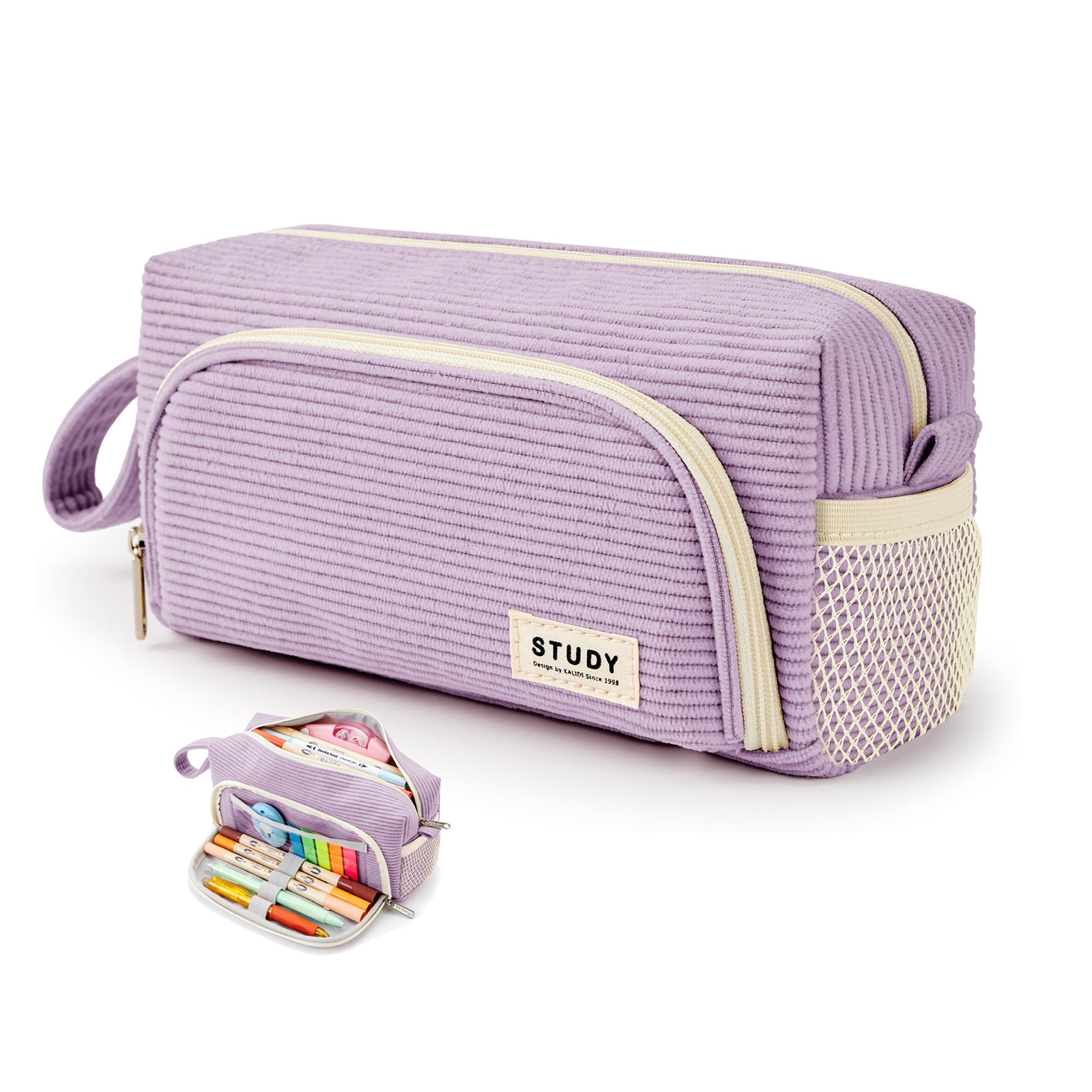 KALIDI Corduroy Pencil Case Pen Bag Multi Pockets for School Office,Purple