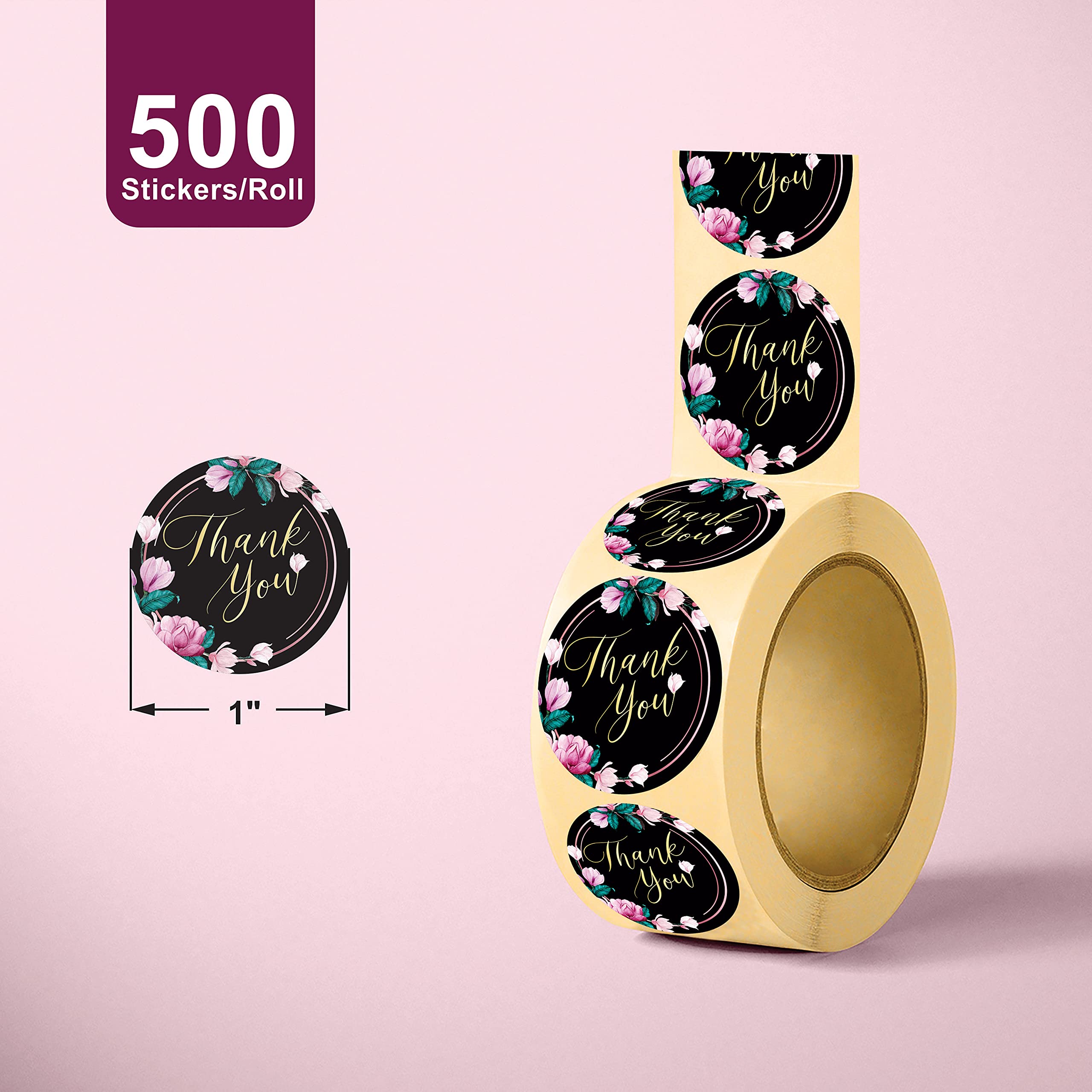 Clickedin Vinyl 500 Pieces Round 1.5 Inch Floral Design Thank You Self-Adhesive Stickers for All Surface for Small Business 4