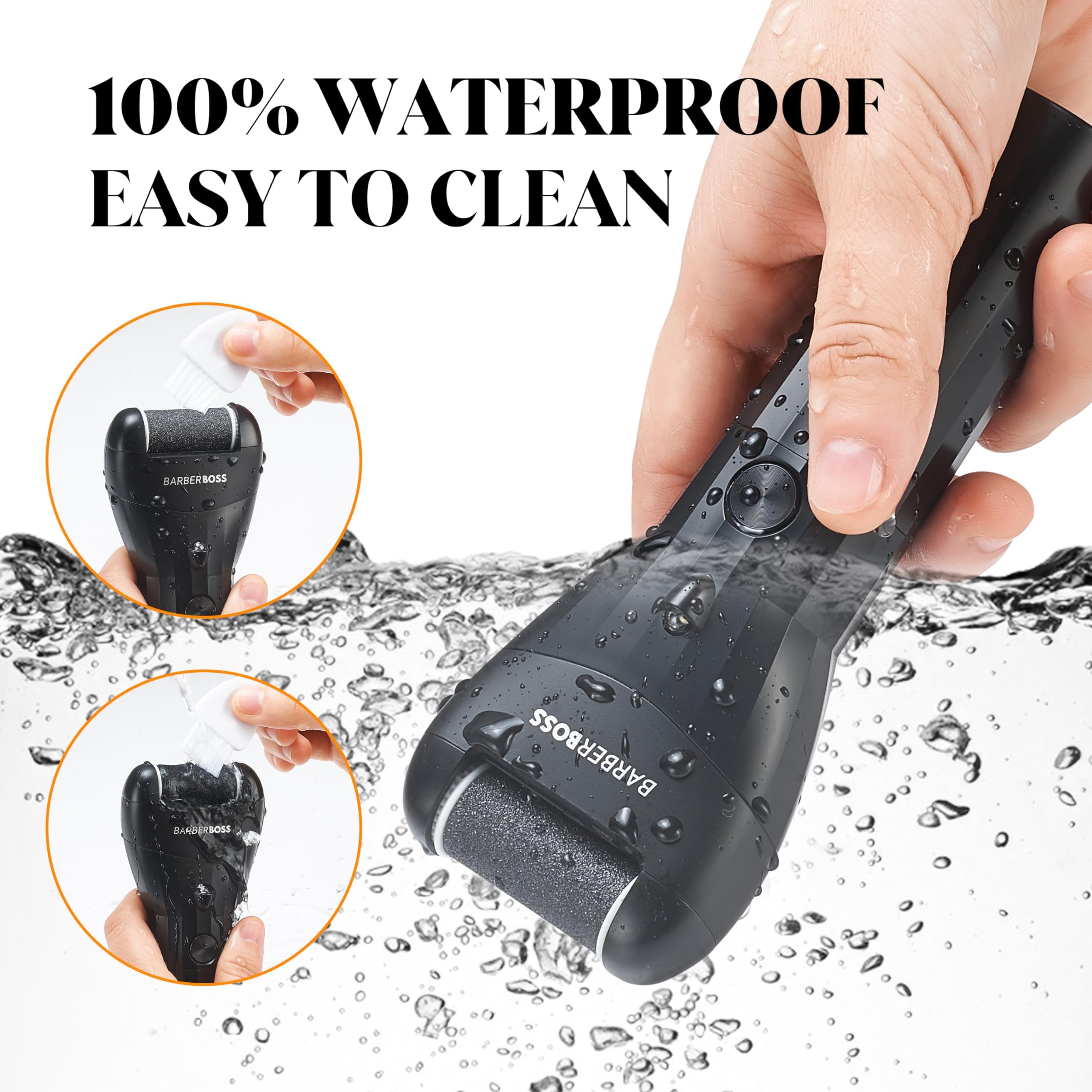 BarberBoss Lima eléctrica para pies, removedor de piel dura, removedor de callos inalámbrico, 3 cabezales de rodillo, herramienta de pedicura para pies lisos