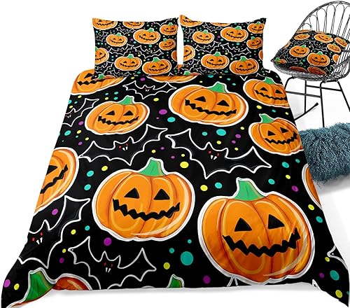 Miniatura 176 de Pumpkin Bedding Halloween Duvet Cover Set Funny Evil Pumpkin Pattern Design Black Halloween Bedding Set Queen 1 Duvet Cover 2 Pillowcases