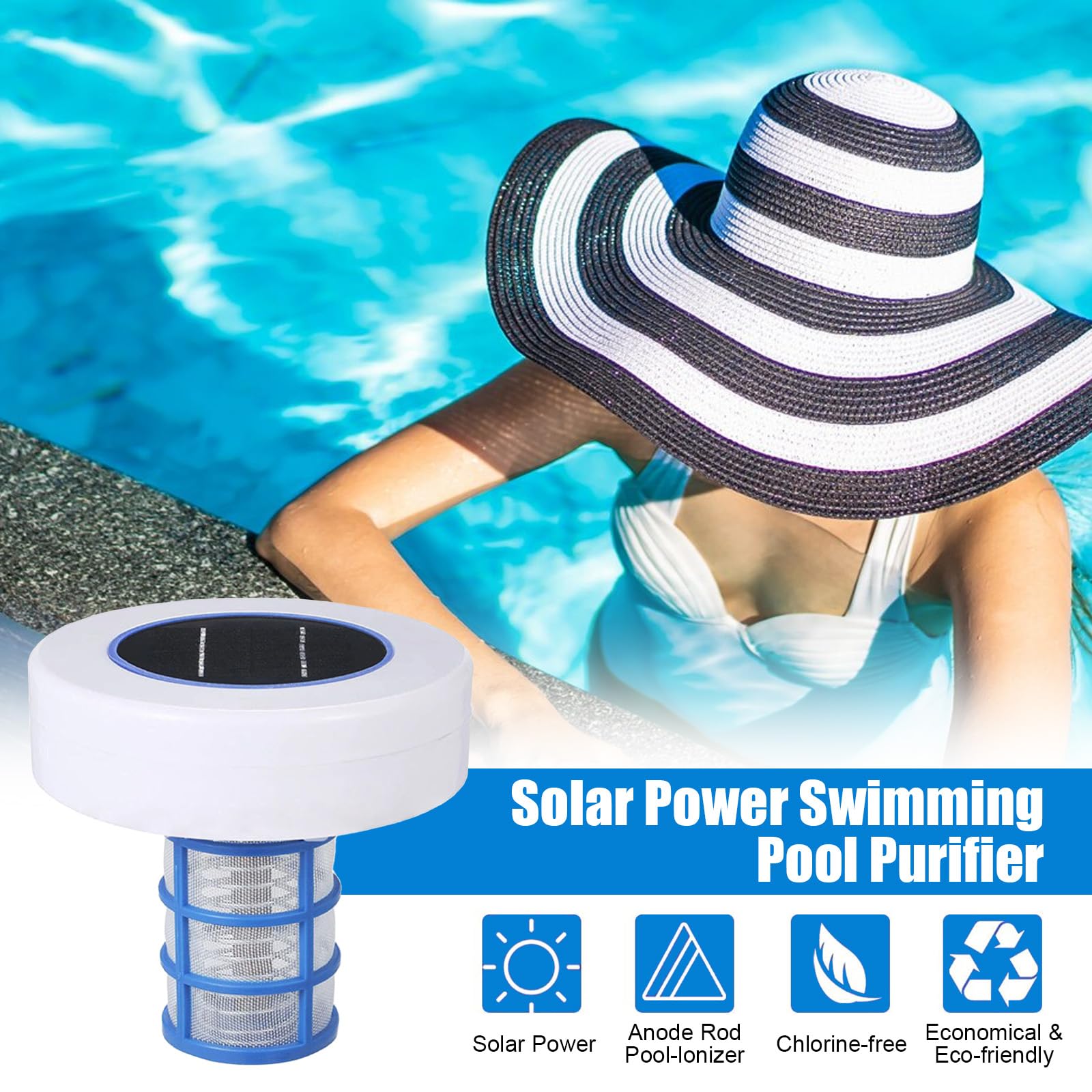 Ionizador solar para piscina, ionizador de agua desinfección sin química, ionizador solar para estanque, piscina, fuente de spa y protección a largo plazo de la calidad del agua