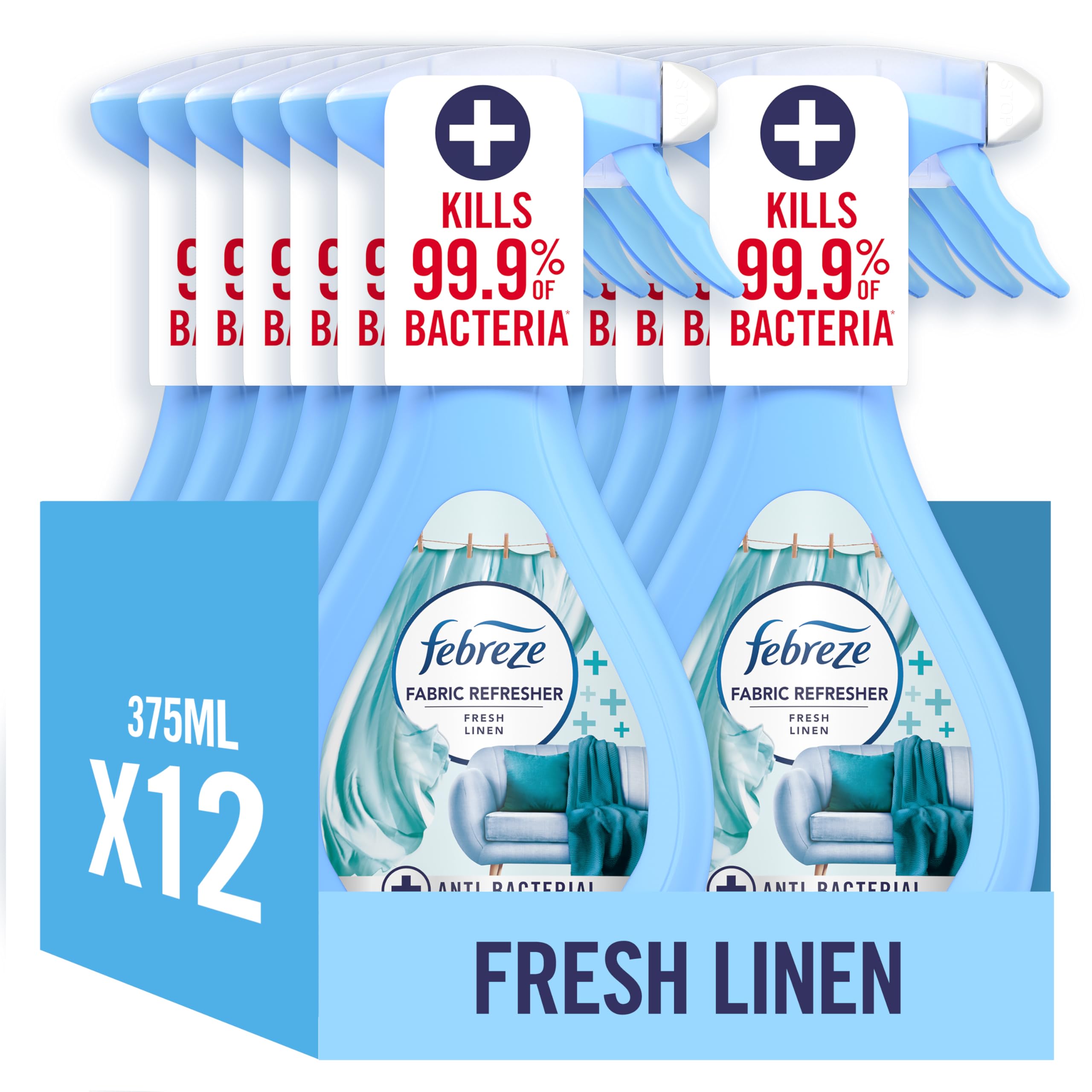 Febreze Fabric Freshener Spray Antibacterial Fresh Linen 12x385ML