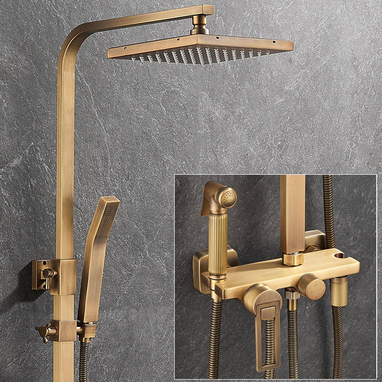 Colonna Doccia con Miscelatore Oro 4 Modalità di Flusso D'acqua Set Saliscendi Doccia con Soffione e Doccino con Miscelatore per Bagni Domestici e Spazi Commerciali