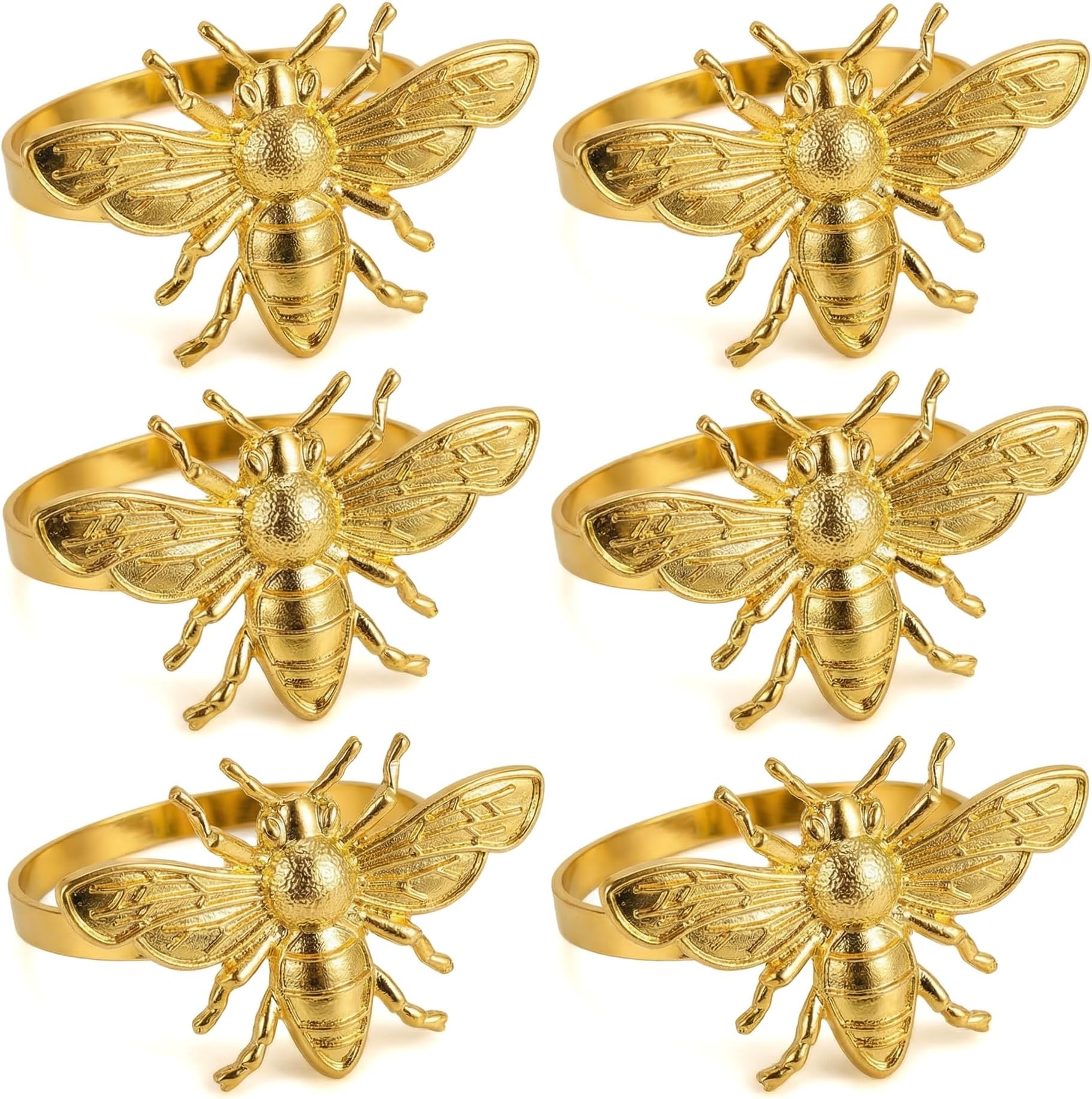 6pcs Gold Bee Napkin Rings Dinner Table Setting Metal Easter Napkin Buckles Bees Napkin Holders Alloy Napkin Ring Baby Shower Birthday Wedding Party Favor