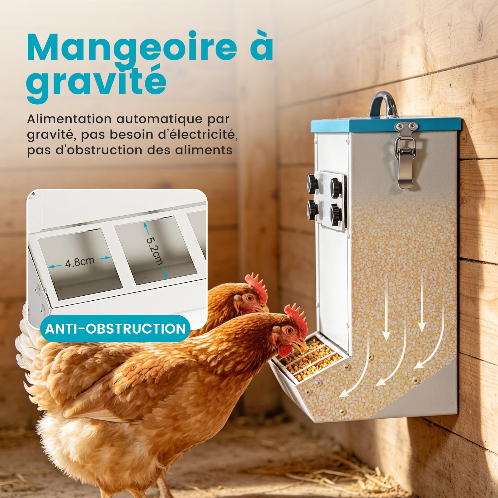 Mangeoire automatique pour poules - 8 l/5 kg - Distributeur de volaille à suspendre